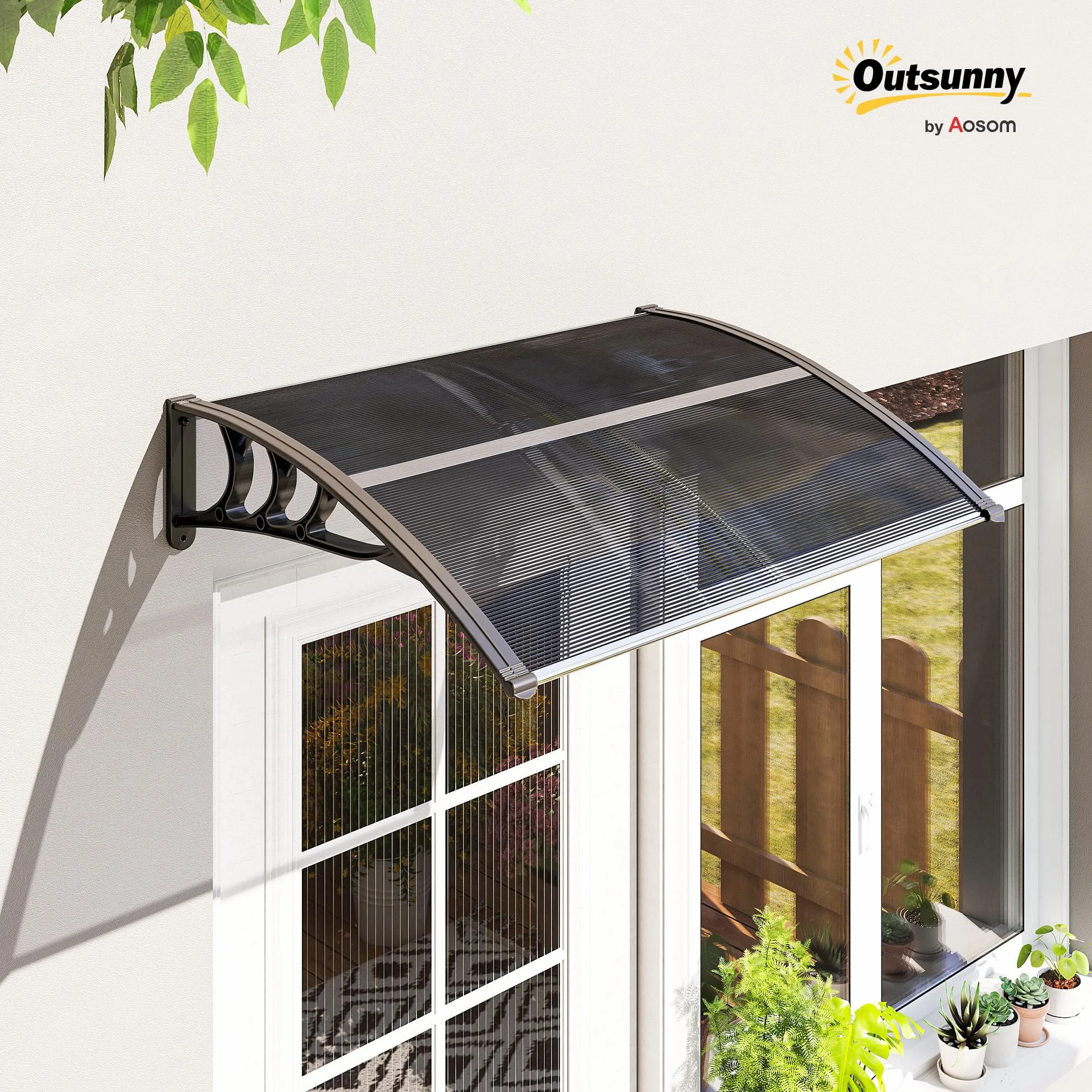 Outsunny Marquesina Exterior 100x75 cm Tejadillo Protección Sol Lluvia Policarbonato Aluminio Negro