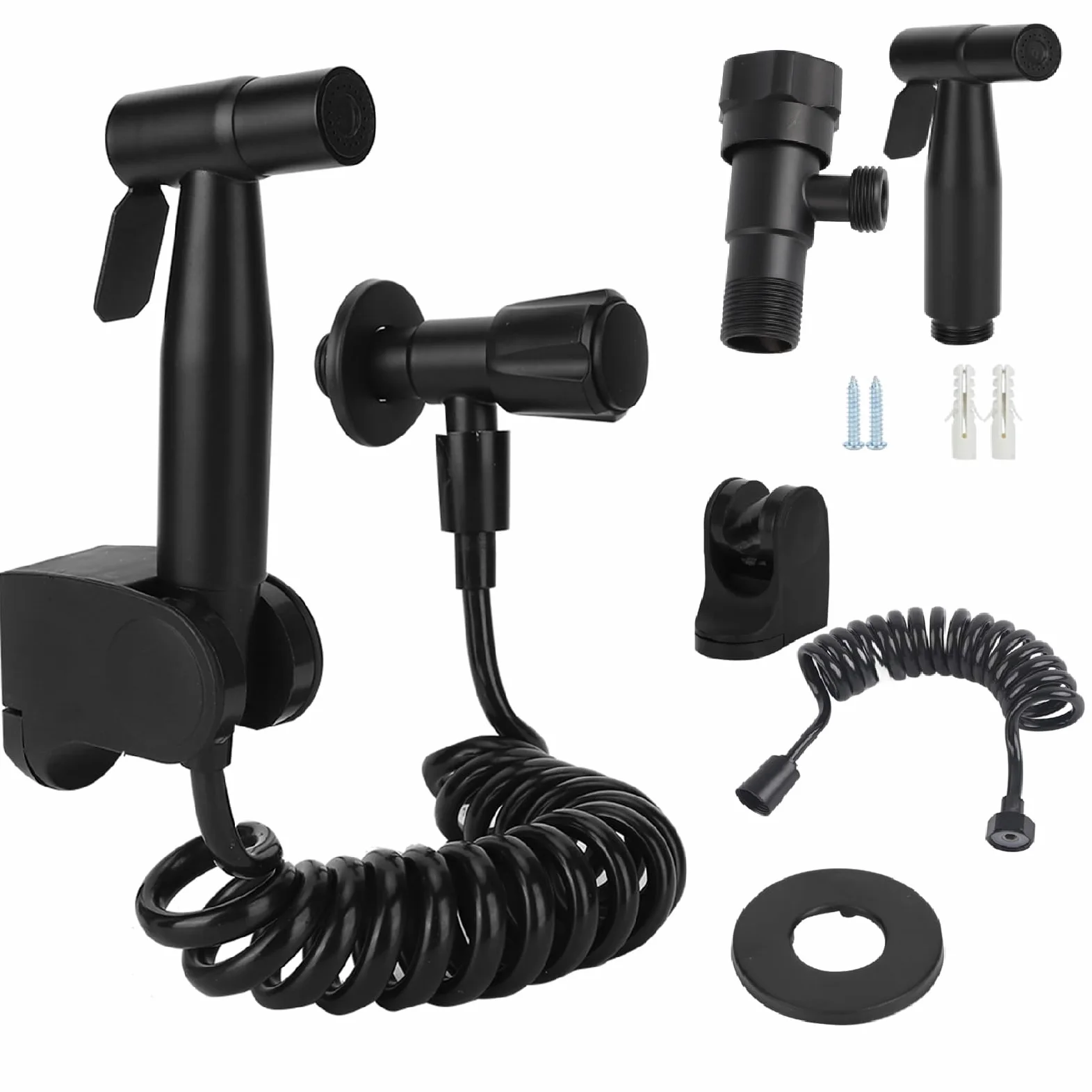 Pulverizador bidé, Bidet para WC de mano Kit de manguera de soporte de cabeza de pulverizador de lavado femenino negro G1/2 accesorios de baño de rosca inoxidable