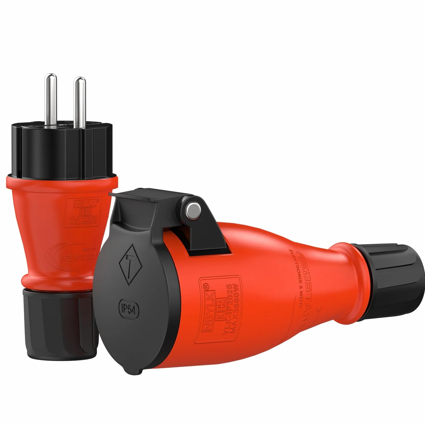 Clavija Enchufe Macho Schuko IP54 Goma Exteriores Negro Rojo