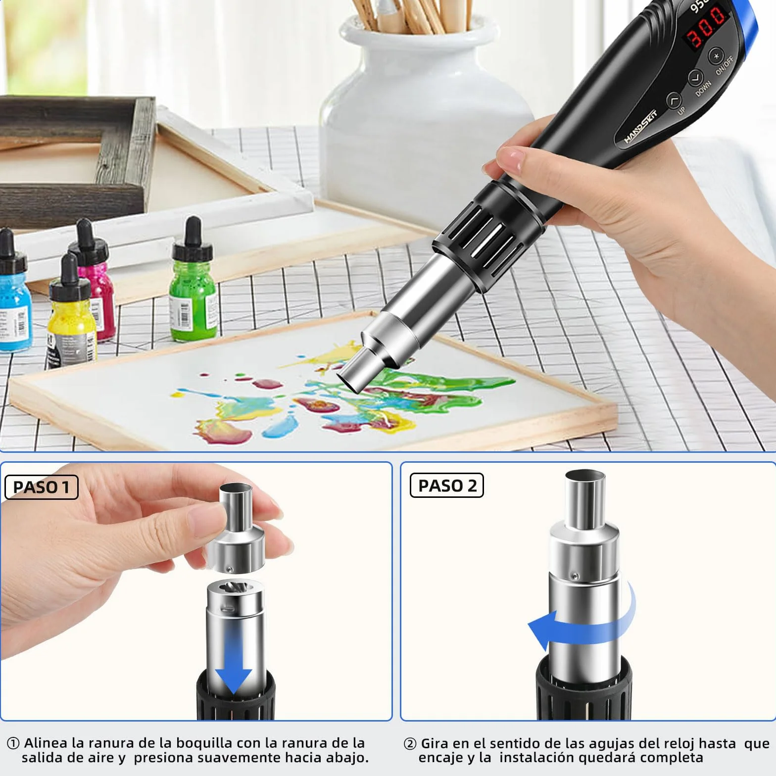 600W Mini Pistola de Aire Caliente Multifunción con Pantalla LED Digital,Pistola de Calor Portátil Temperatura Ajustable 100℃- 500℃,Pistola de Calor con Doble Protección,7 Accesorios de Boquilla