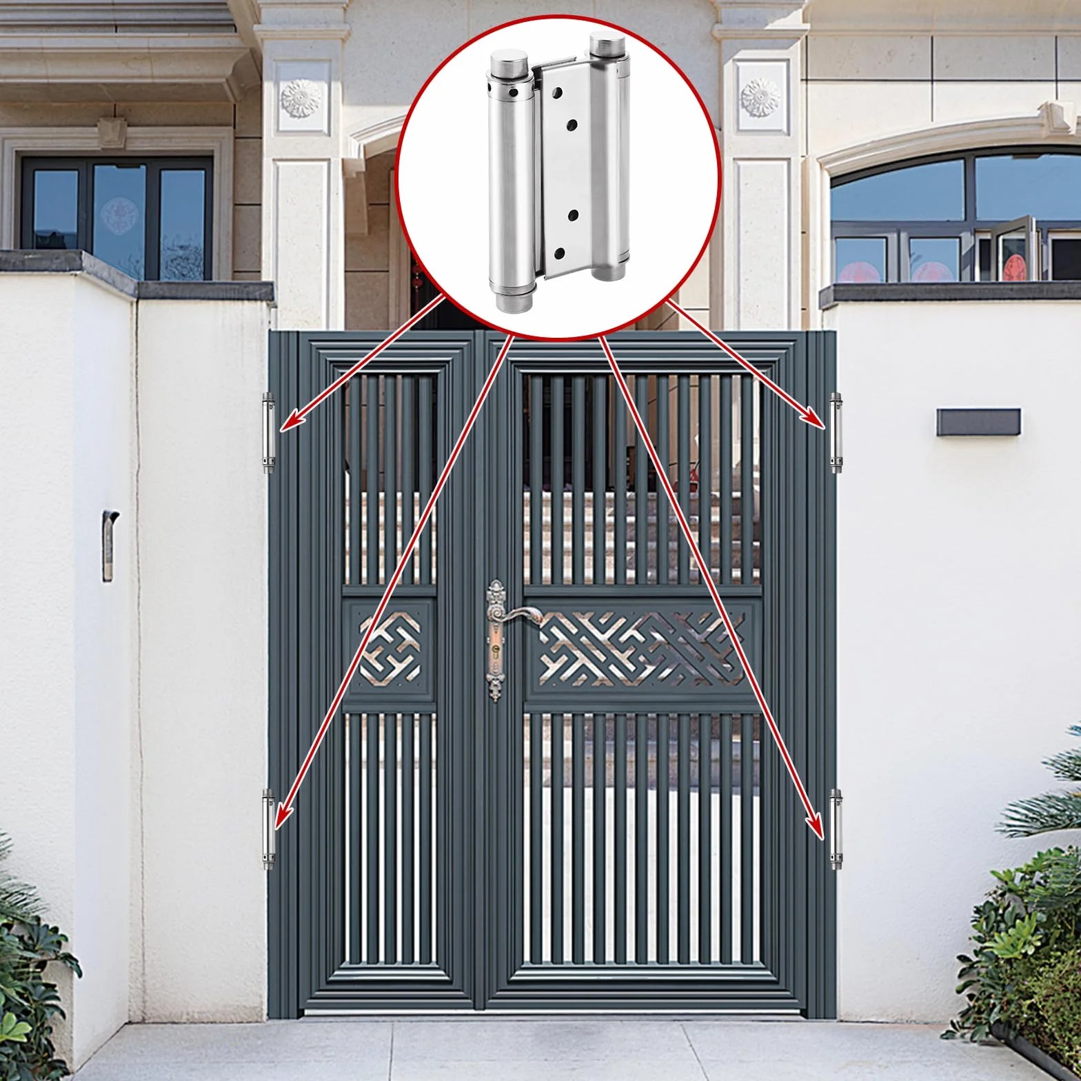 Bisagra para puerta de péndulo (4 unidades, acero inoxidable, 130 mm, cierre automático, 15 kg de capacidad de carga, bisagra de resorte para mostrador, puerta batiente y puertas de madera (4