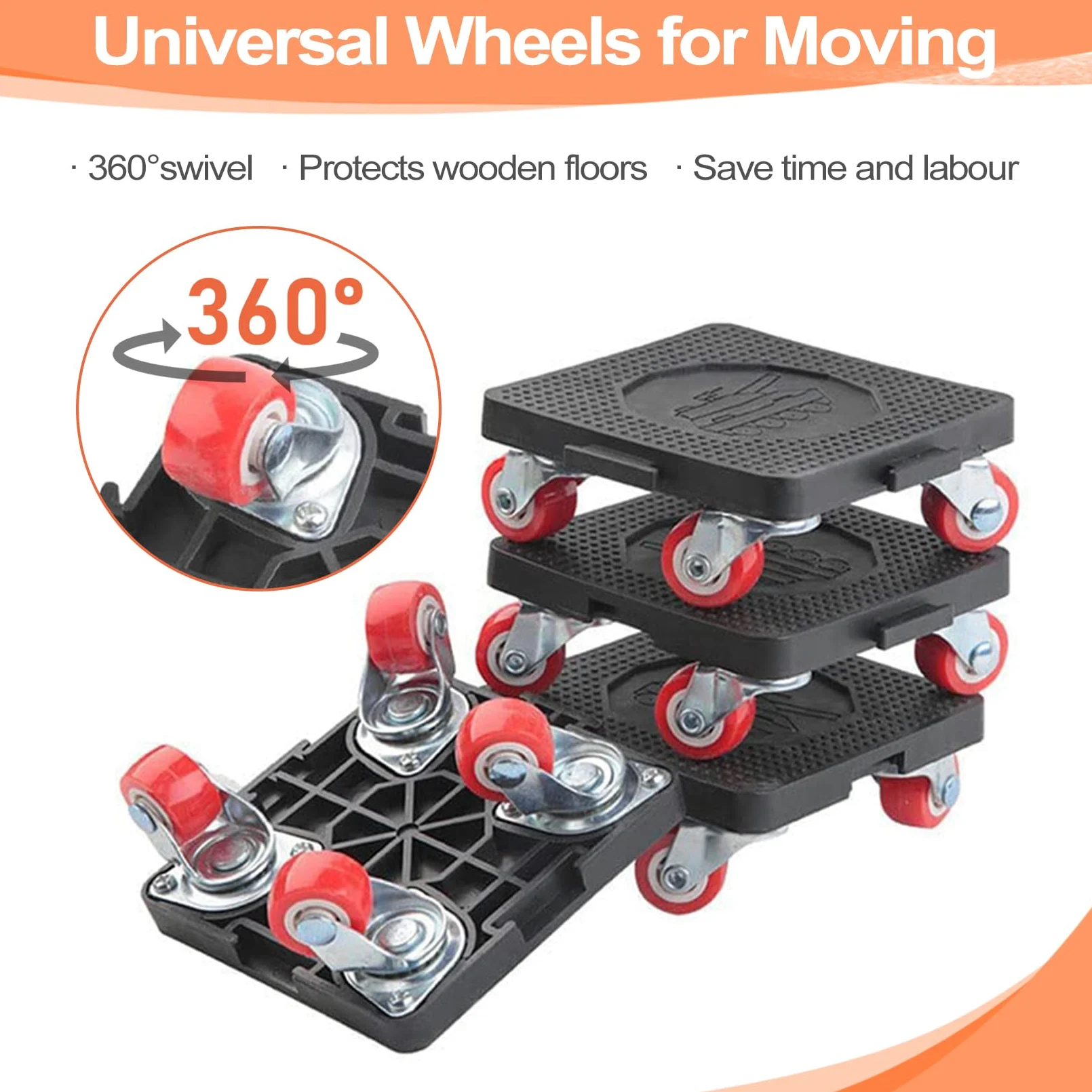 Ruedas para Muebles Pesados Juego 9 Piezas Elevador De Muebles Ruedas para Mover Muebles 4 Ruedas Transporte Rueda PU Giratoria 360 Gradosalmohadillas Antideslizantes Palanca MAX para 400kg