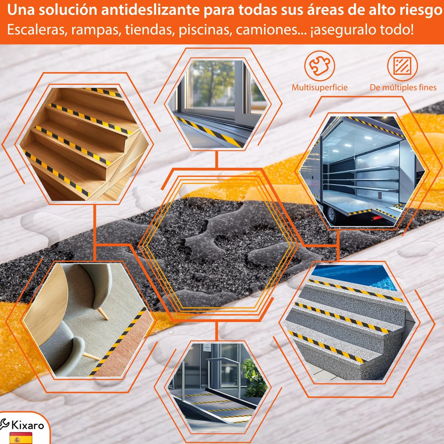 Cinta Antideslizante Escaleras Piscina Bañera Suelo 10m x 5cm Cinta Antideslizante Adhesiva Amarillo Negro x2 Rollos Tiras Antideslizantes Exterior Interior ✯GARANTÍA VIDA✯ Antideslizante Escalera