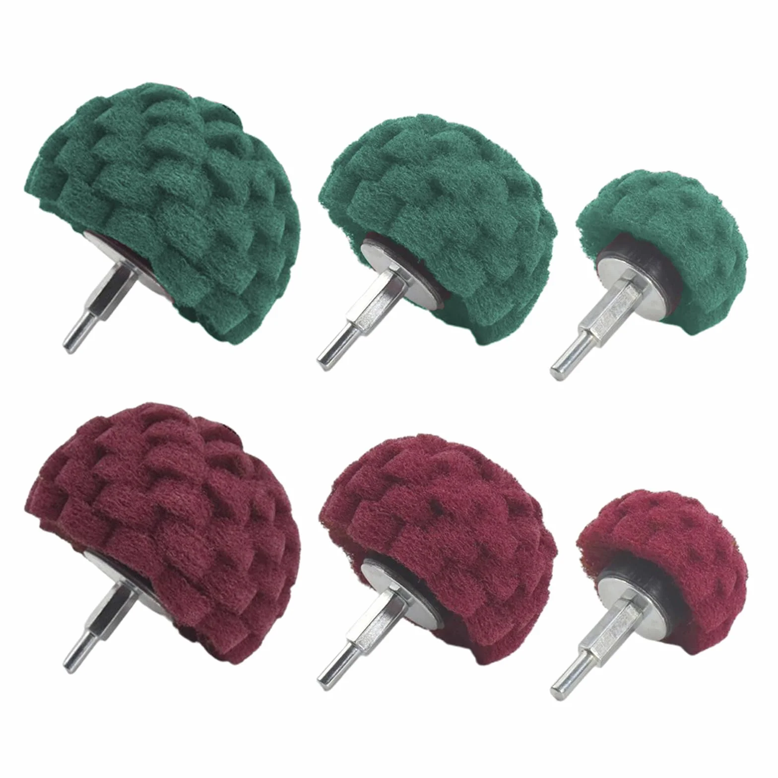 6 piezas verde y rojo no tejido juego de brocas abrasivas, cabezal de molienda para pulir cepillo de fregado moldeado con mango de 1/4 pulgadas para colector/aluminio/acero inoxidable/cromo, etc