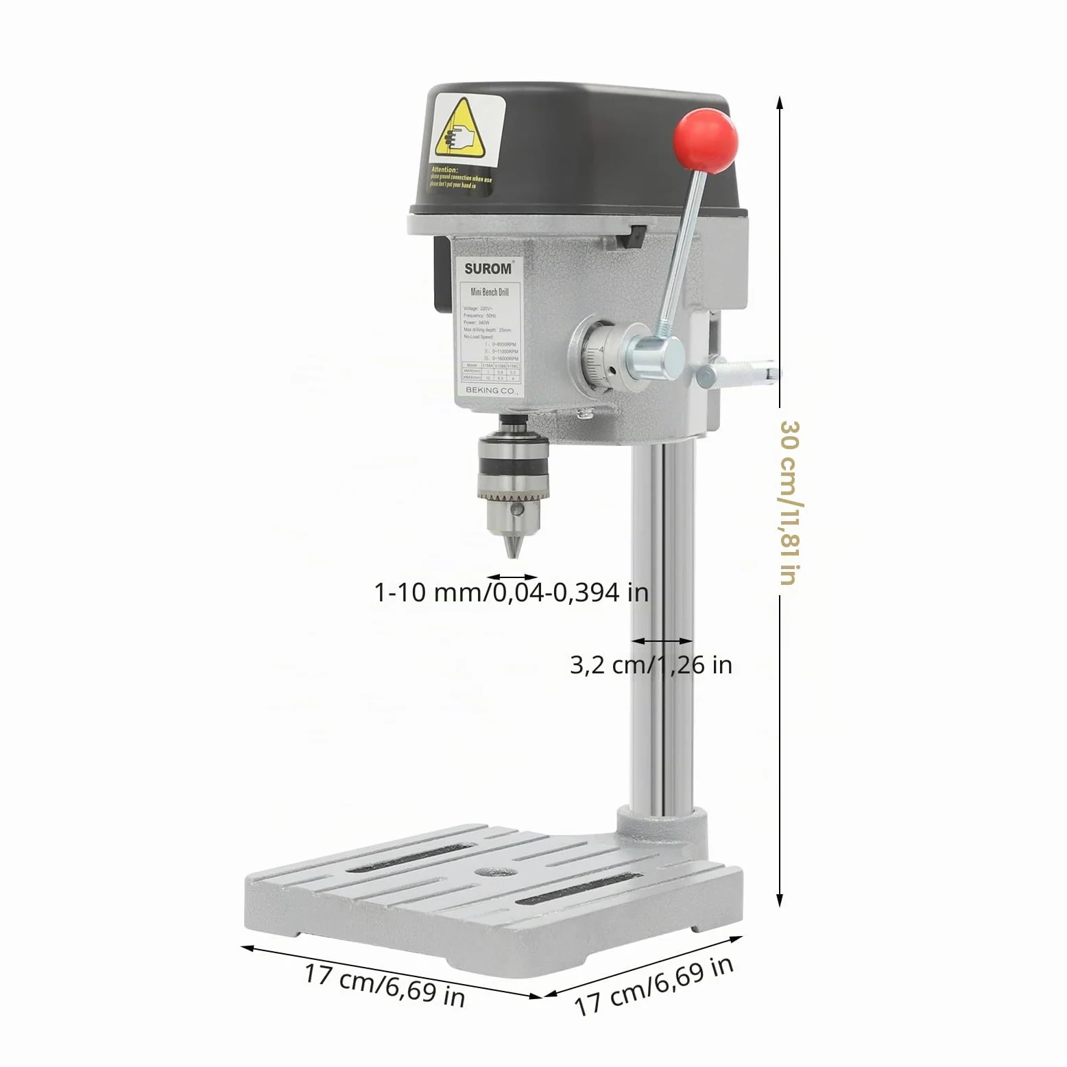 Taladro de banco de trabajo portátil de 340 W taladros de columna de velocidad ajustable para bricolaje y modelismo
