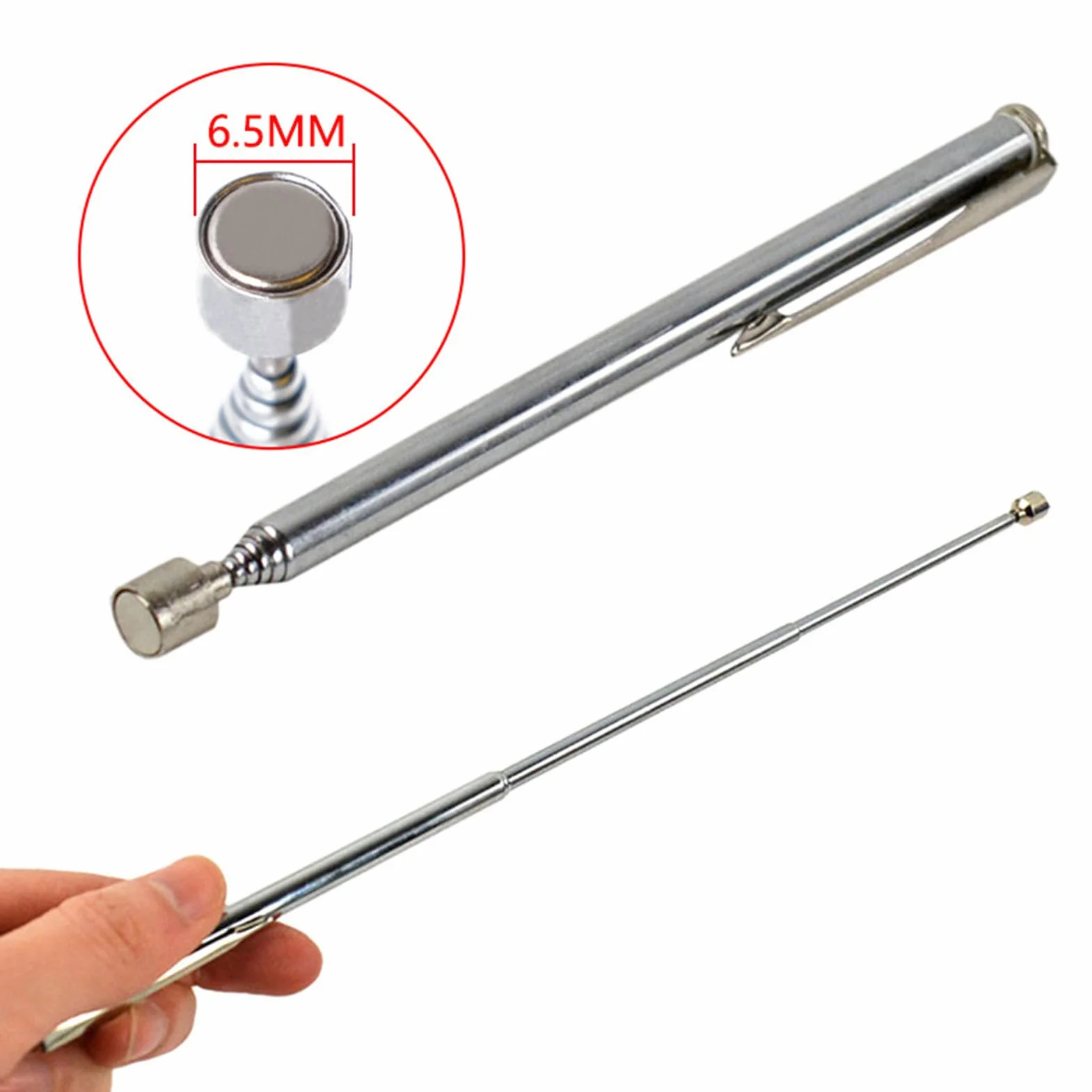 Herramienta de Recogida Magnética, Potente Varilla de Succión de Metal, Herramienta de Recogida con Imán, Herramienta de Recogida Telescópica Magnética para Construcción de Mantenimiento(Plata)