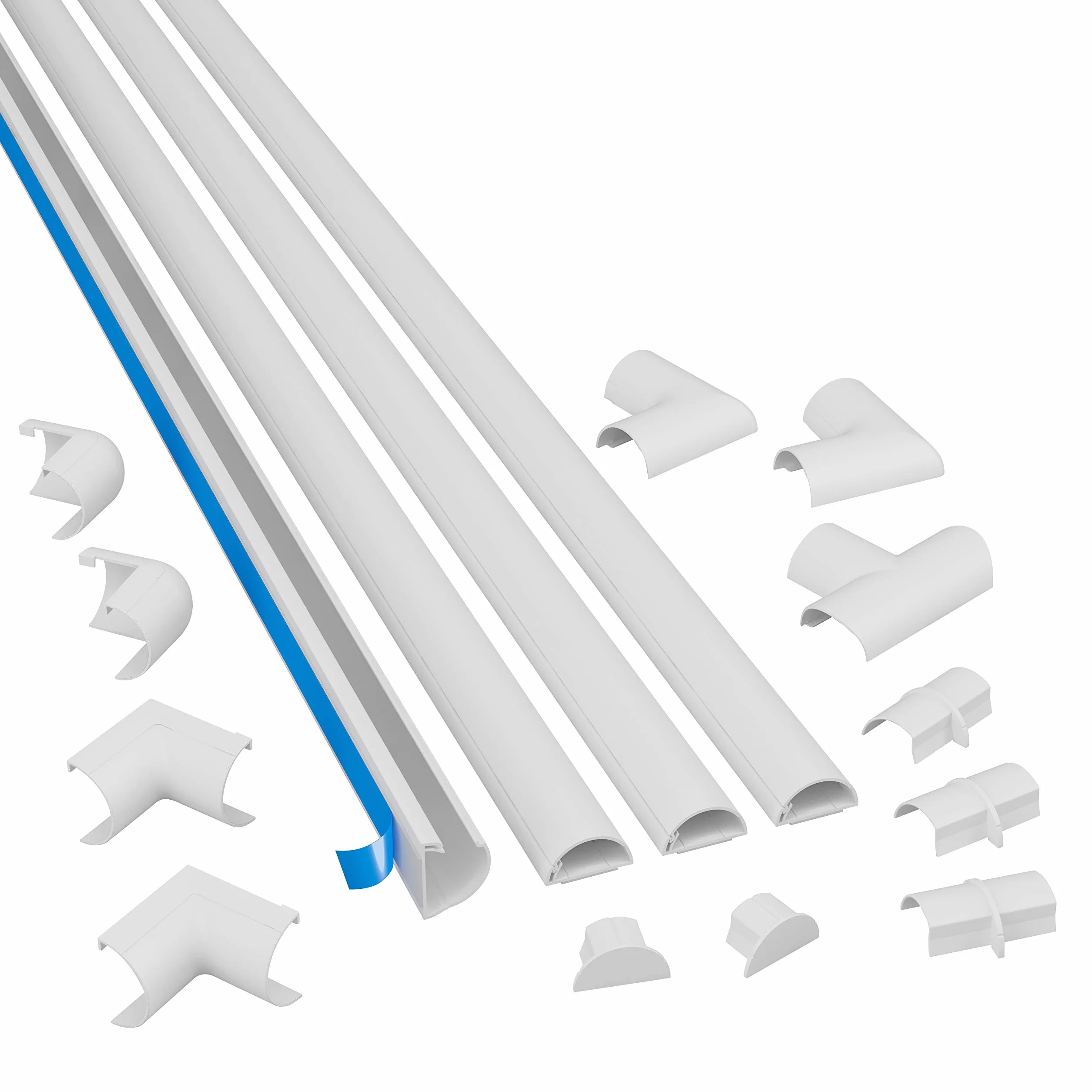 D-Line Canaleta para Cables 30x15mm Multipack 4m, Perfil Semicircular, Cubrecables Autoadhesivo Pintable para Gestión de Cables – 4X 1m con Accesorios – Blanco
