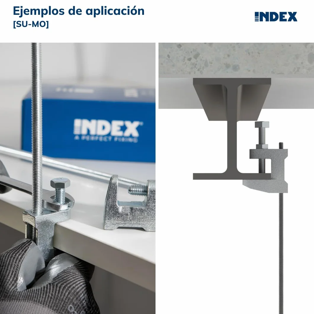 INDEX A PERFECT FIXING - SUMOM06 [SU-MO] Mordaza para vigas, Instación rápida por roscado, Acero zincado, Roscado M6 mm, Caja de 50 unidades