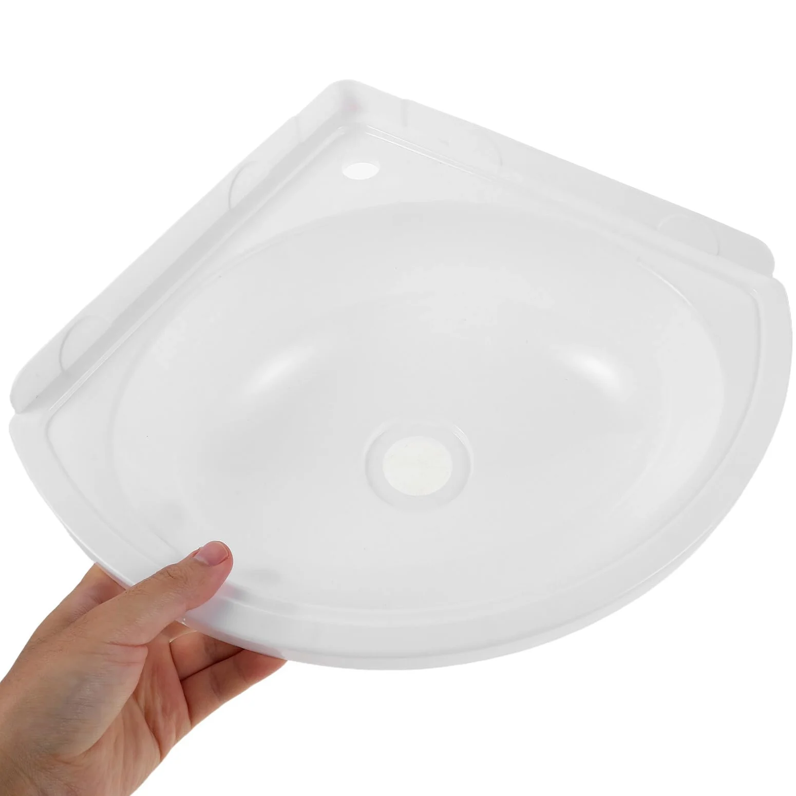 Gatuida Lavabo de Esquina Triangular Pequeño Blanco, Montado en Pared, Ligero Plástico, Adecuado para Baños Compactos y Espacios Reducidos