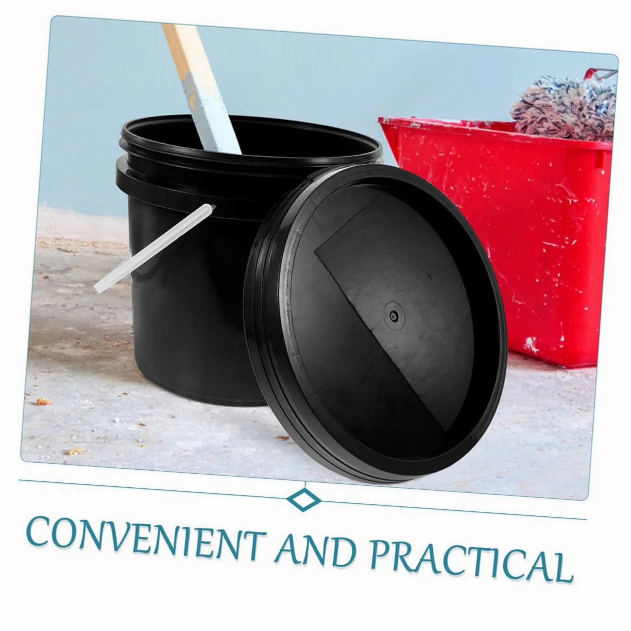 Cubo de Plástico con Tapa y Asa, 10l, Negro para Pintura | Recipiente Reutilizable de Pp, Boca Ancha, para Almacenar y Transportar Líquidos, Uso Profesional