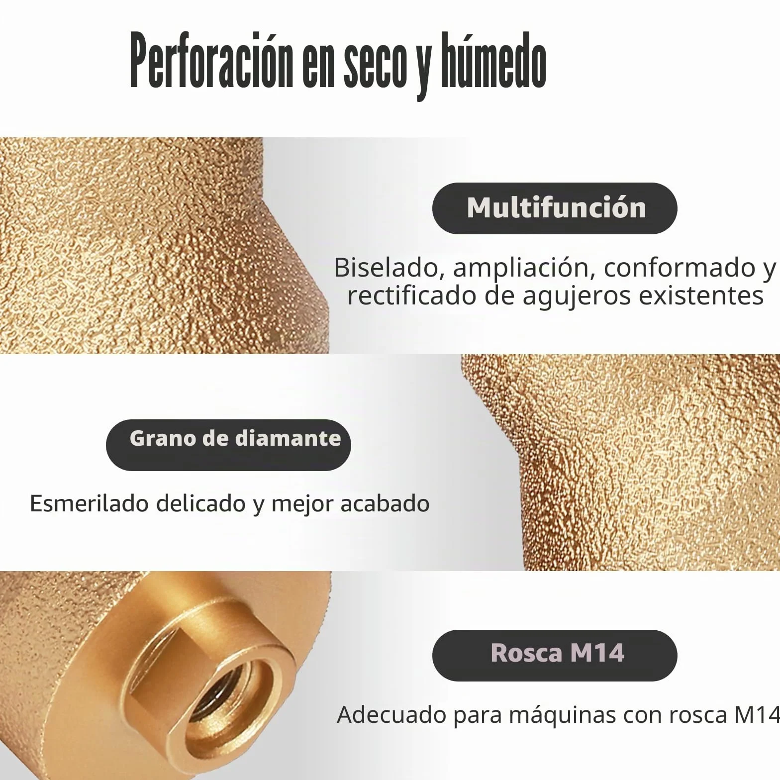 Broca de diamante escalonada, broca de fase, 20-35-50mm M14 rosca, broca para azulejos para amoladora angular, sierra perforadora para agrandar, recortar, dar forma a agujeros para mármol