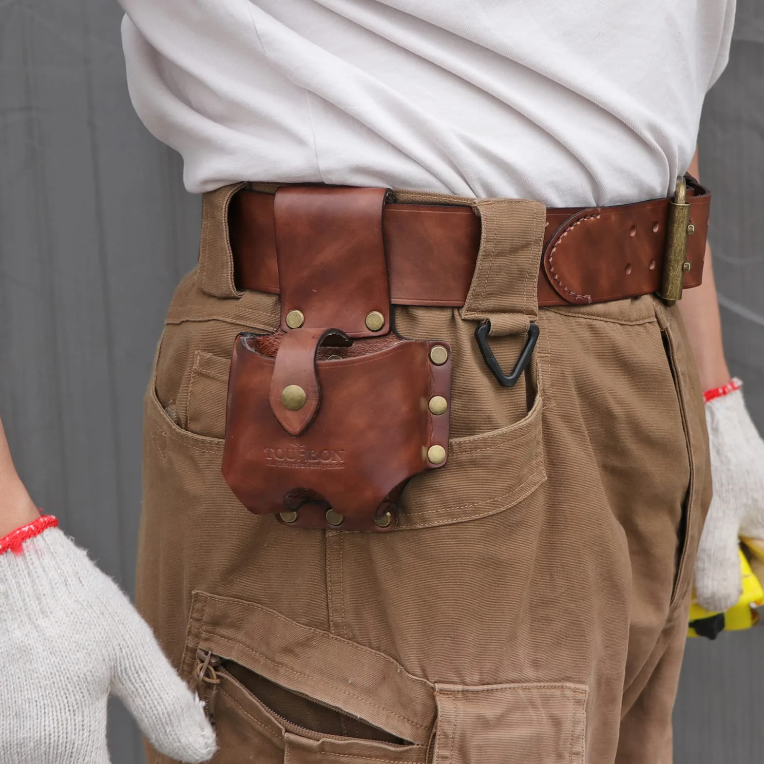 TOURBON Grande Cuero Genuino Cinta métrica Soporte cinturón Bolsa electricistas Herramienta Funda