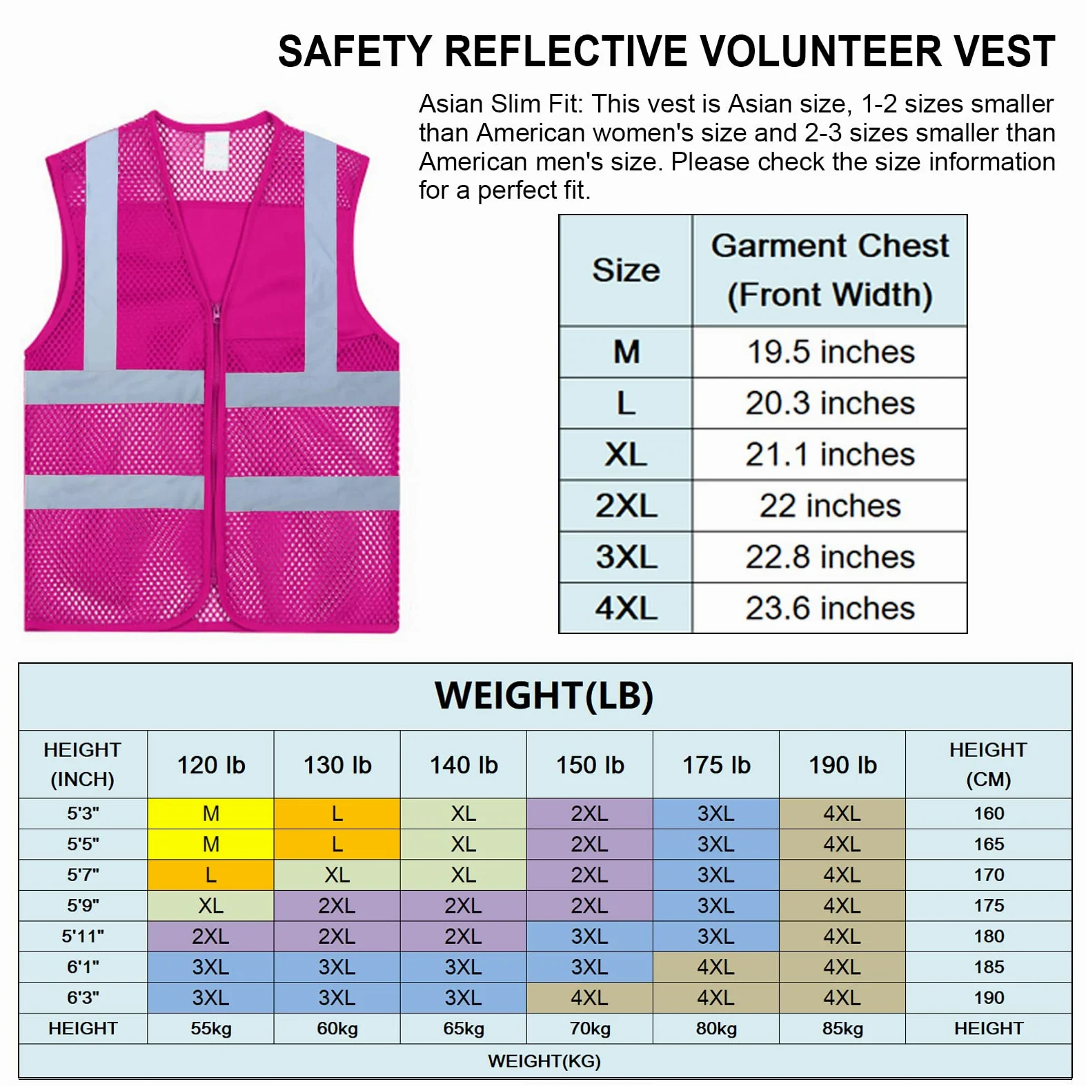 TOPTIE Paquete de 5 chalecos de seguridad transpirables frontales con cremallera de alta visibilidad unisex al por mayor, chaleco de actividad de voluntariado de malla