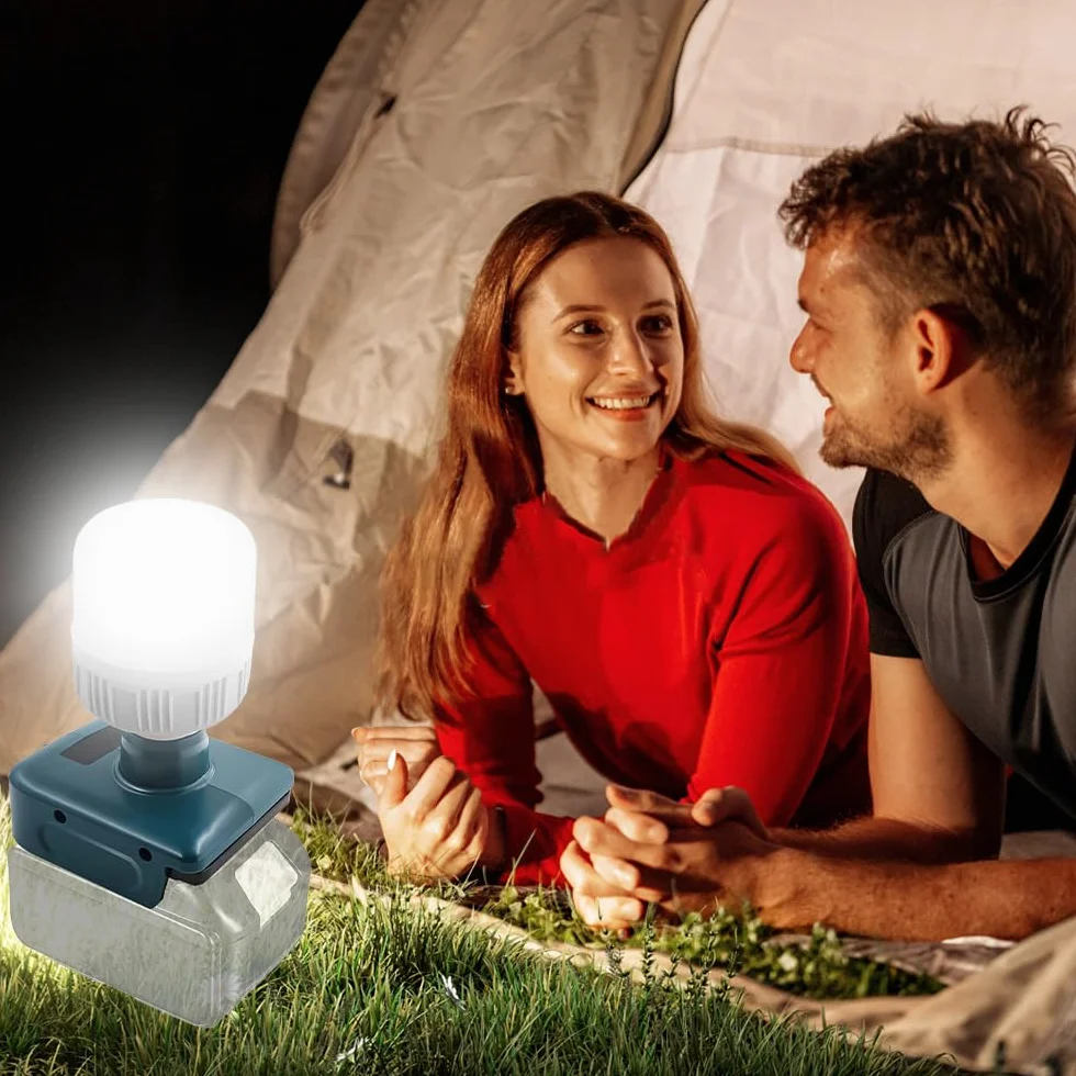 Lámpara de Batería para Makita Batería 18V, Afenau 12W luz de Trabajo con Bombillas E27 Ajustable 350-1300LM, Lámpara Portátil para Obra, Foco de Construcción LED para Batería 18V