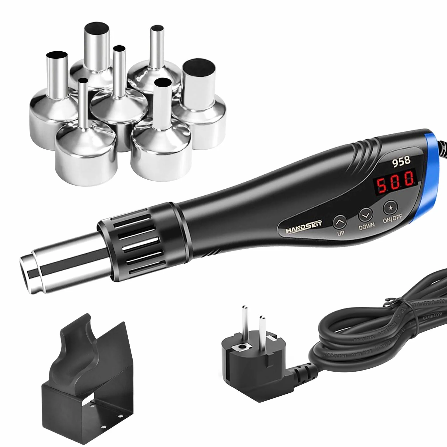 600W Mini Pistola de Aire Caliente Multifunción con Pantalla LED Digital,Pistola de Calor Portátil Temperatura Ajustable 100℃- 500℃,Pistola de Calor con Doble Protección,7 Accesorios de Boquilla