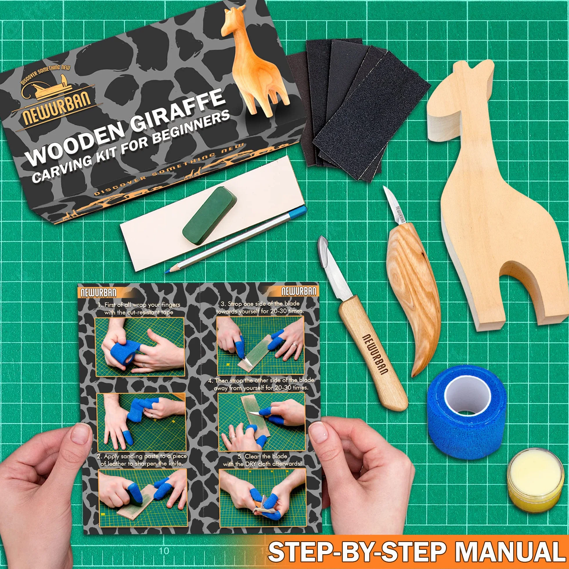 Kit de Tallado de Madera para Principiantes - Cuchillo de Acero Inoxidable - Tilo en Blanco para Niños y Adultos