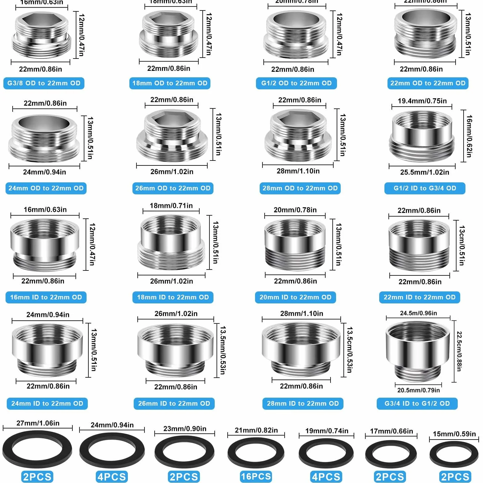 16 Piezas Set Adaptador Con Rosca Macho Hembra, Adaptador De Latón Para Grifo, Adaptador Para Grifo, Conector De Aireador De Grifo, Adaptador Universal Para Grifo, Adaptador De Calidad Para Grifo