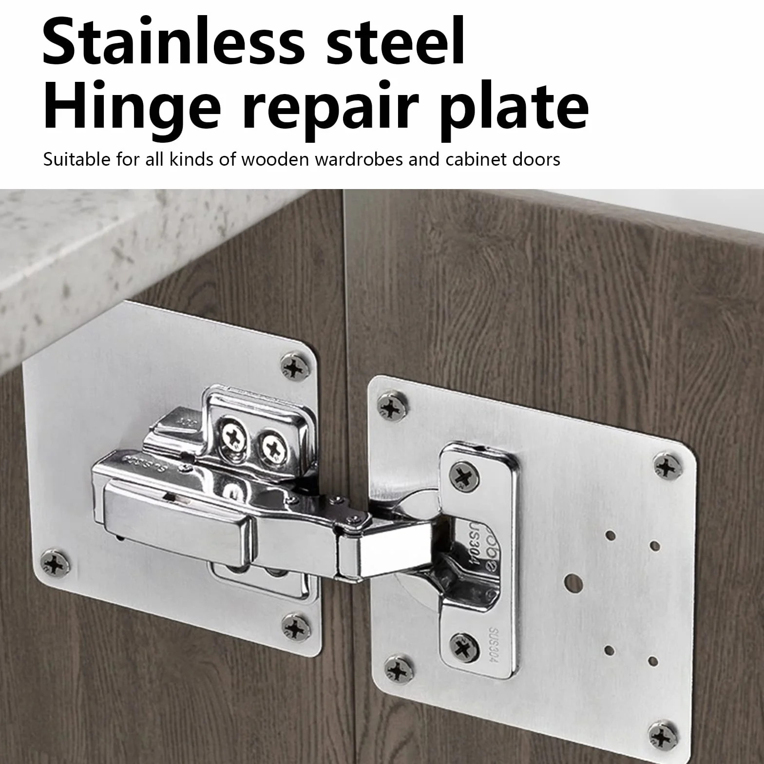 Placa de Reparación de Bisagras con Orificio y Tornillos para Puerta de Armario, Muebles, Cajón