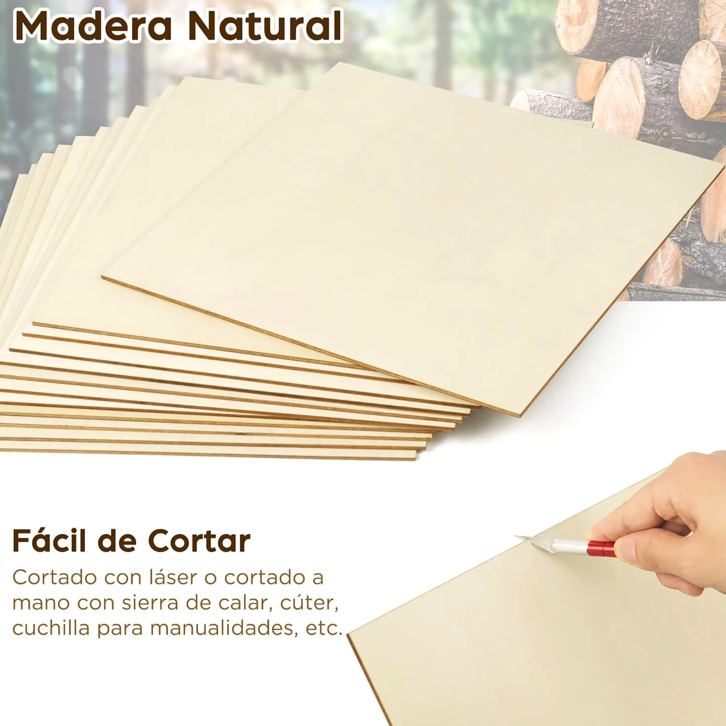 LotFancy Madera Contrachapada de 3 mm, 30 x 30 cm, 12 Piezas Paneles Finos de Bricolaje Cortados con Láser, Láminas de Madera Contrachapada, Manualidades, Kits de Construcción, Modelismo