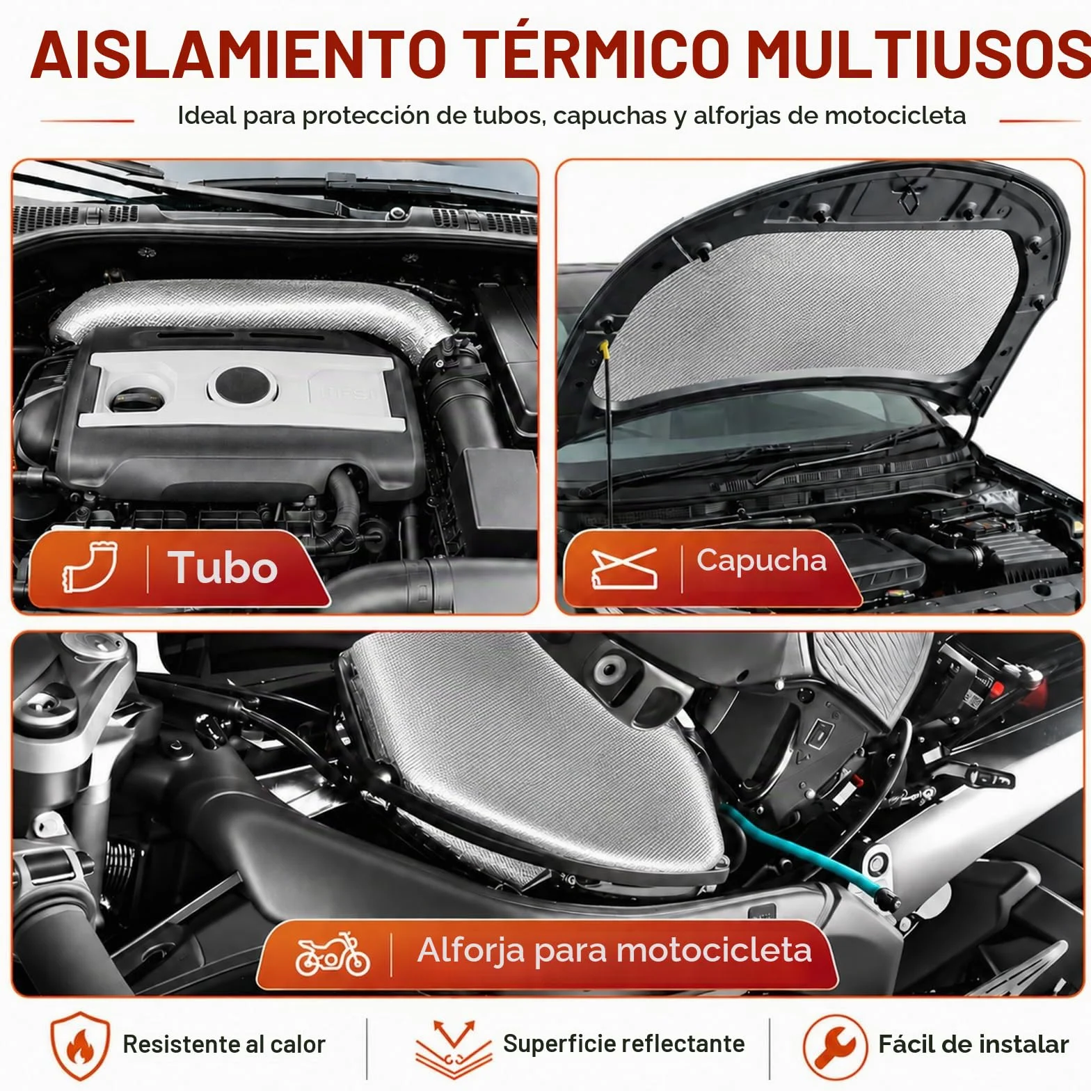 Aislante Térmico Adhesivo Aluminizado 30 x 100 cm Protección Anticalórica para Tubos de Escape