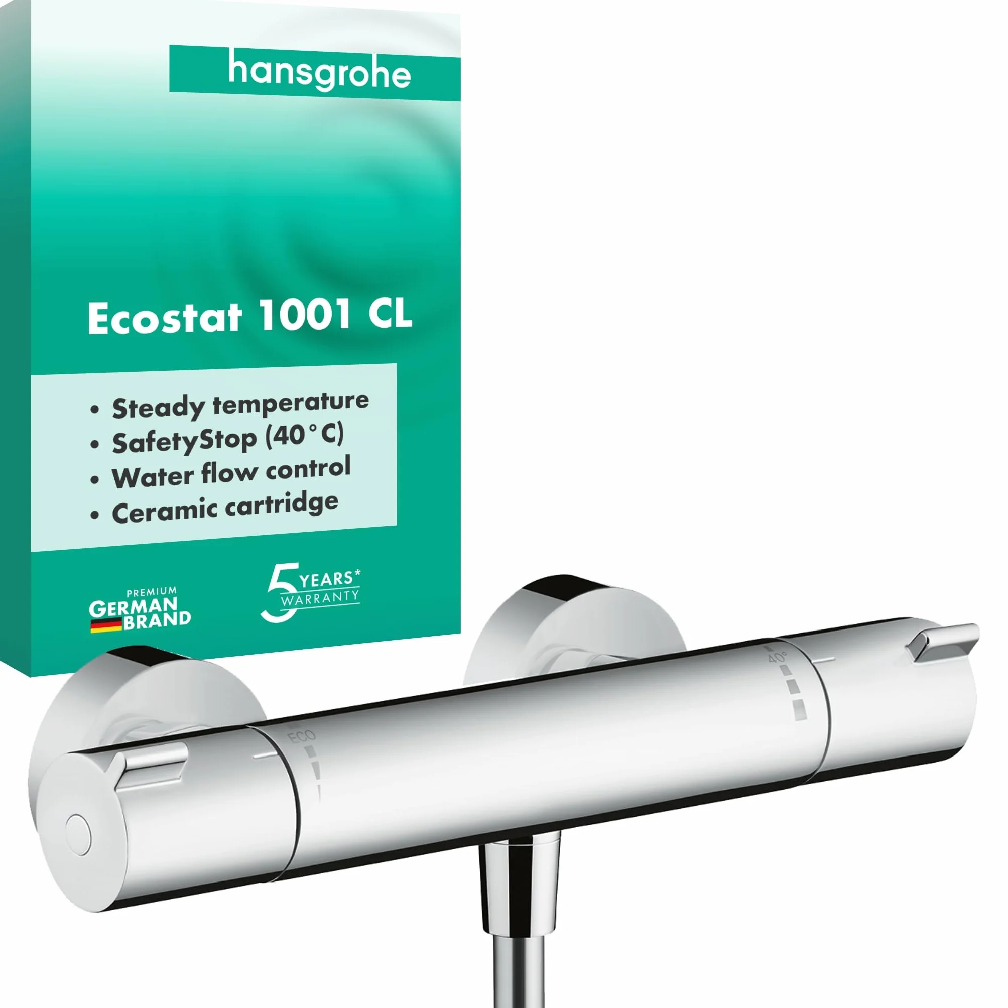 hansgrohe Ecostat 1001 CL - termostato para ducha visto , grifo ducha con botón de seguridad (SafetyStop) a 40 °C, termostato , mezclador para 1 función, cromo, 13211000