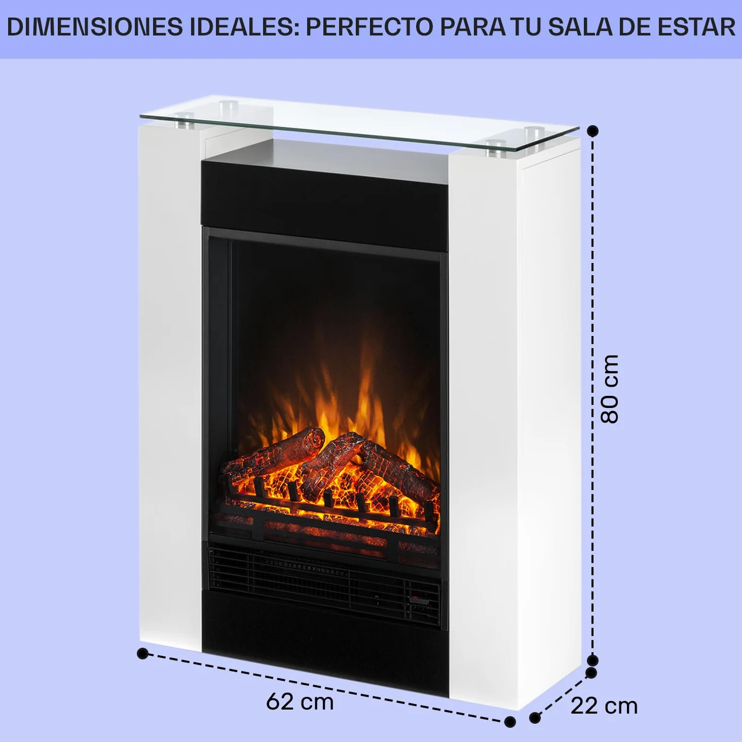 Klarstein Chimenea Electrica Pared, Estufa sin Leña de Interior, Chimeneas Electricas Decorativas 1800W, Llama LED, Chimenea Decorativa Falsa, Mando a Distancia, Temporizador y Termostato Ajustable