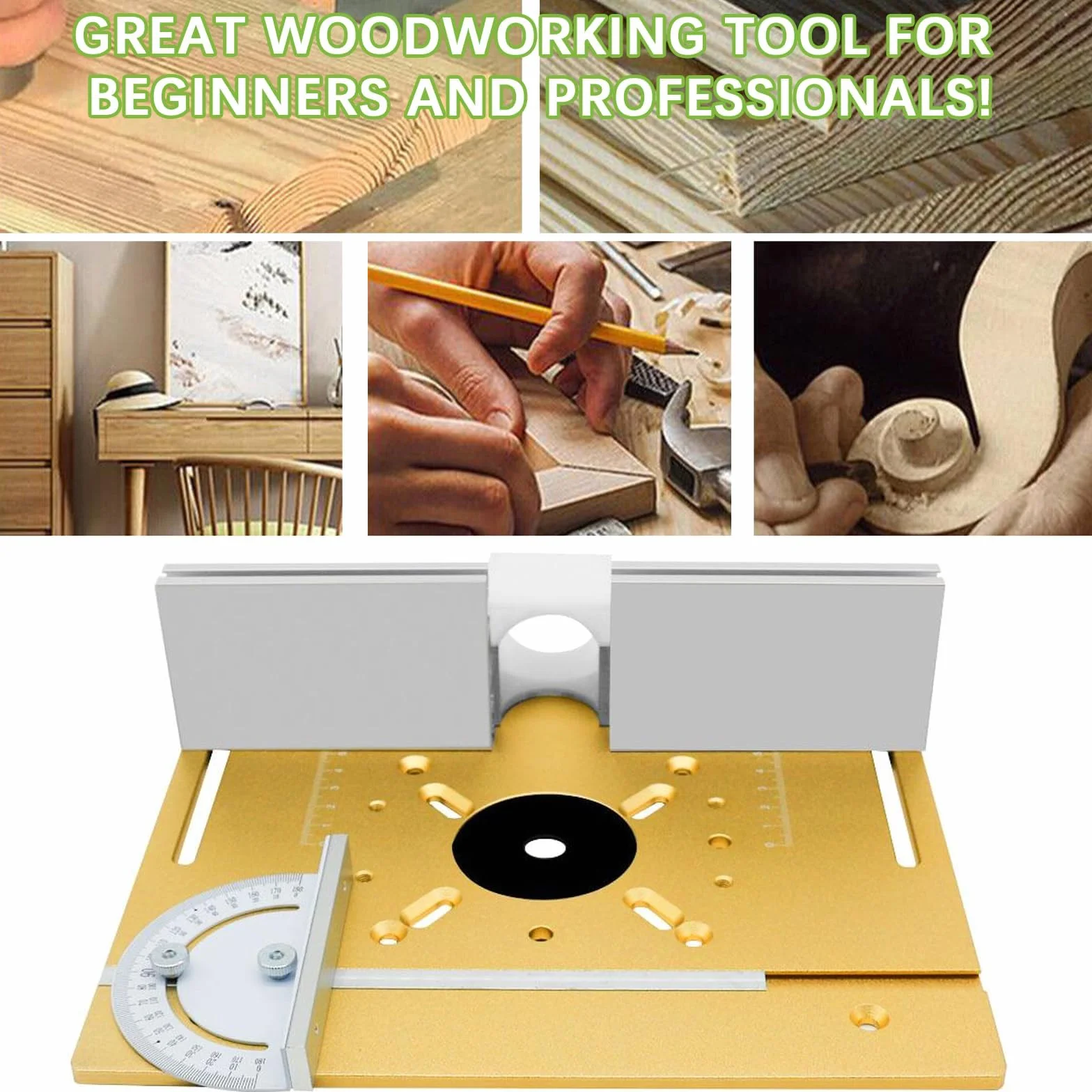 Mesa Fresadora para Madera Aluminio, Sistema Elevación de Mesa para Fresadora Kit, Sujeción de 4 Mordazas Mesa Fresadora, para Carpintería, Ranurado y Recorte (Oro)