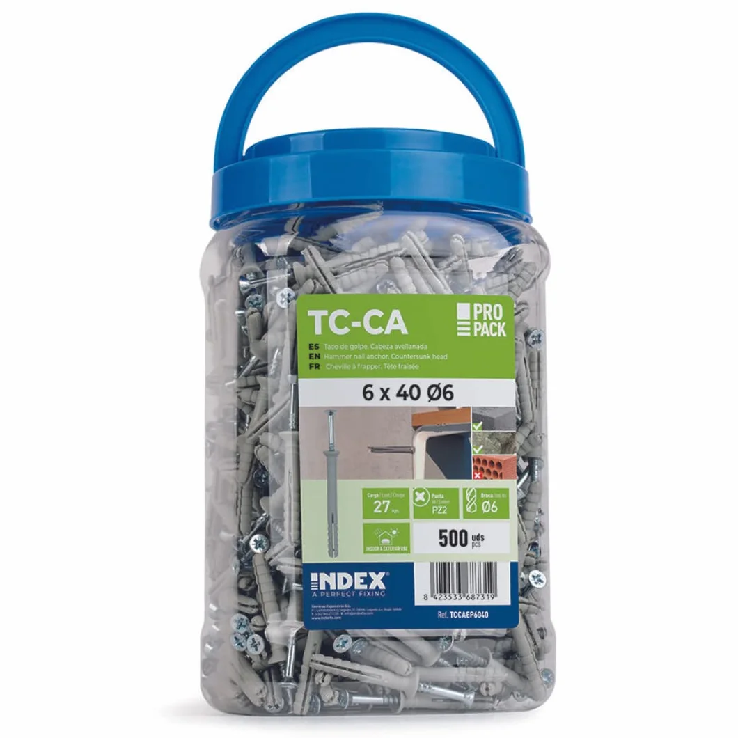 Index - Index Tccaep5030 - Taco Clavable de Poliamida 6.6. Premontado con Tornillo Rosca-Arpón. Bote Plástico 5 X 30 Diametro 5