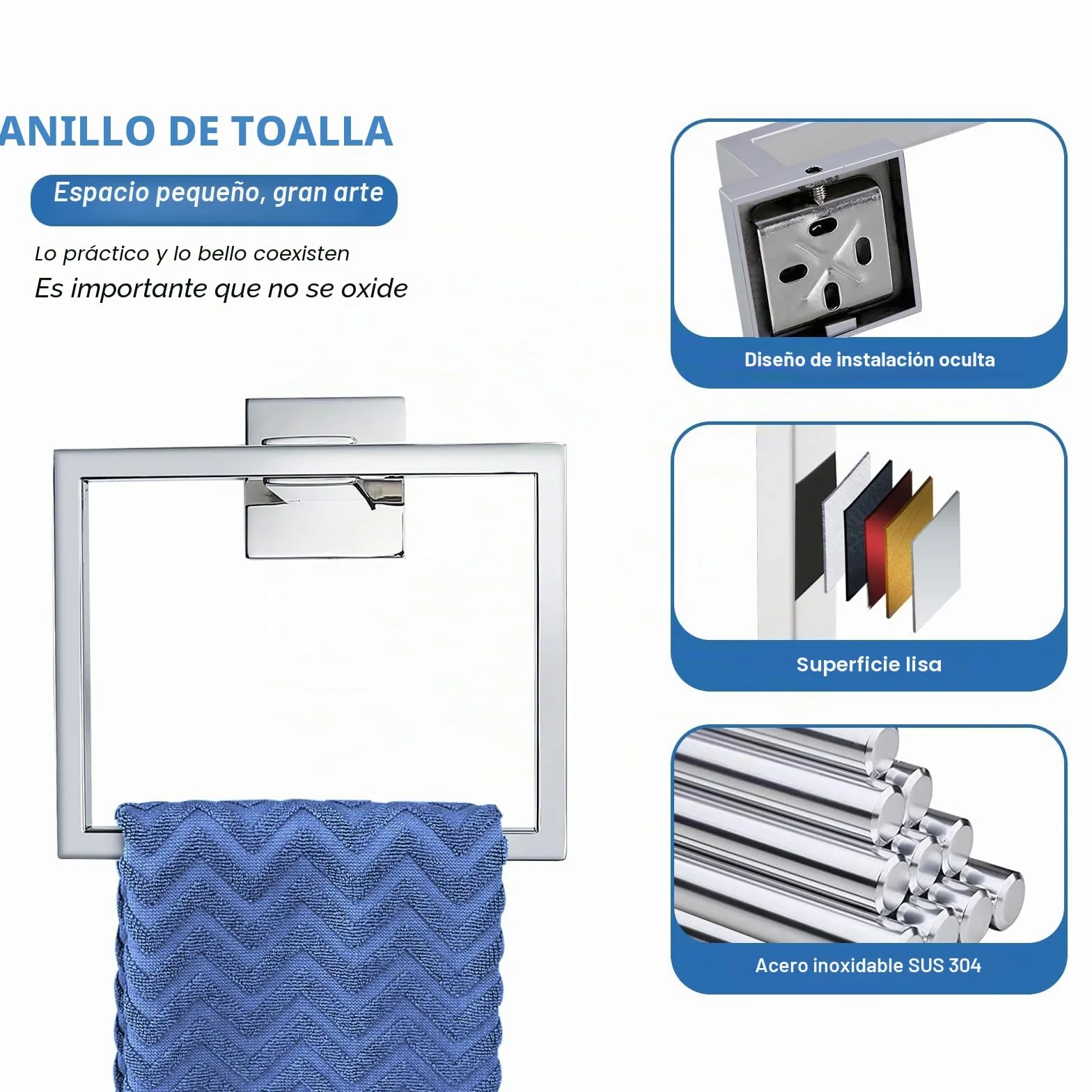TURS Toallero de Aro Acero Inoxidable 304 Cromo Montado en Pared Soporte de Toalla Baño