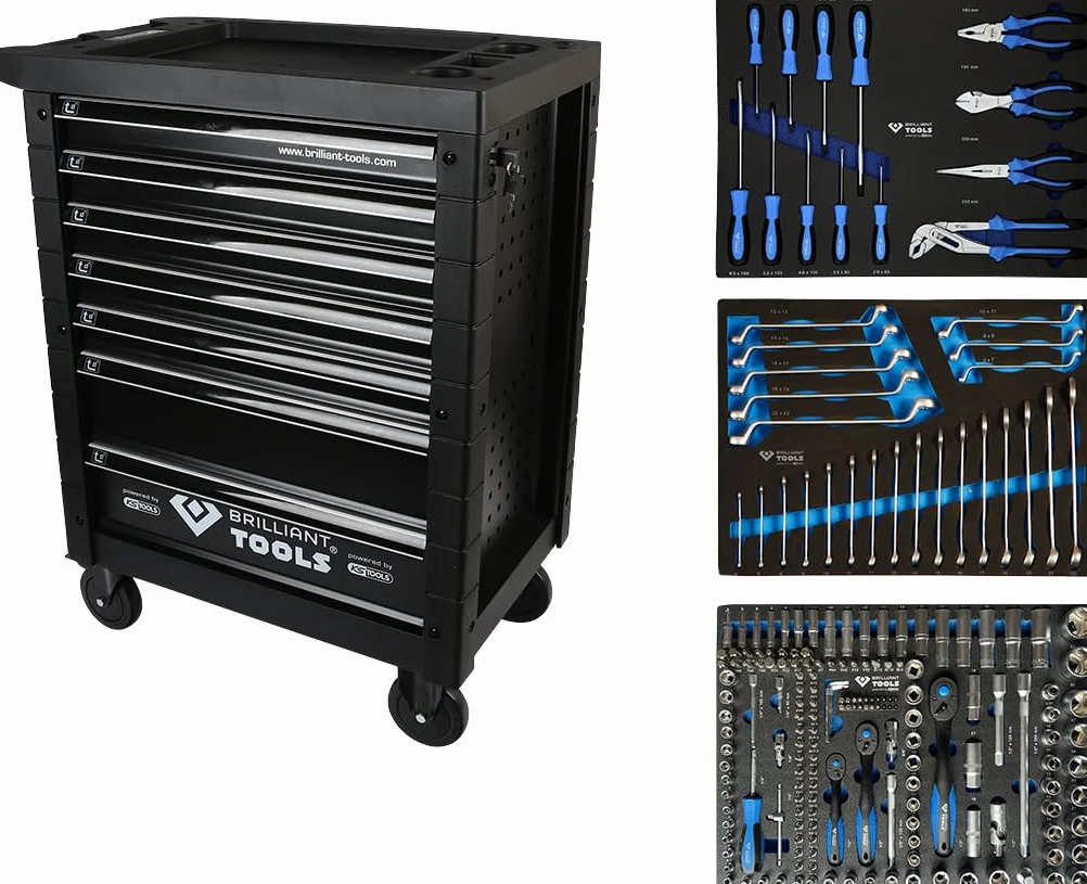 BRILLIANT TOOLS BT153207 Carro de taller con 7 cajones y 207 herramientas [Powered by KS TOOLS]