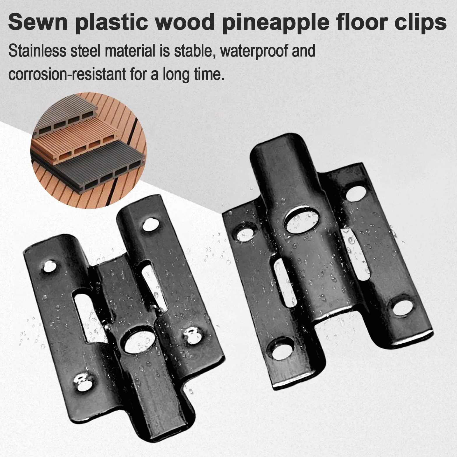 100 clips de acero inoxidable para terraza, 6/7/8/9 mm, clips de fijación ocultos, con 100 tornillos para WPC/BPC, cierre de suelo de madera de bambú, color negro (9 mm)