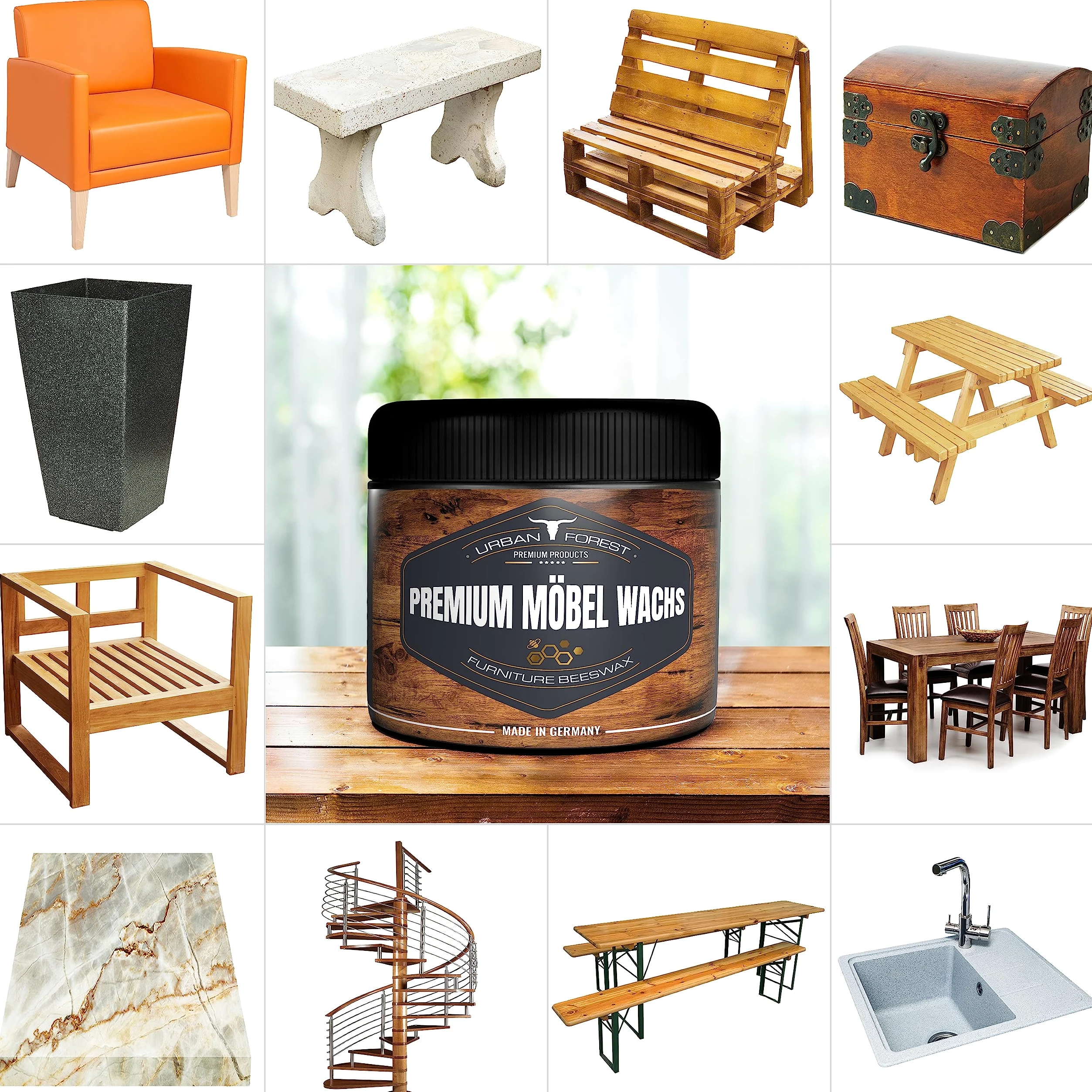 Cera para muebles incolora para el cuidado de muebles y protección de la madera | Cera para madera para el cuidado de la madera para muebles de madera | PREMIUM FURNITURE WAX de URBAN FOREST 500ml
