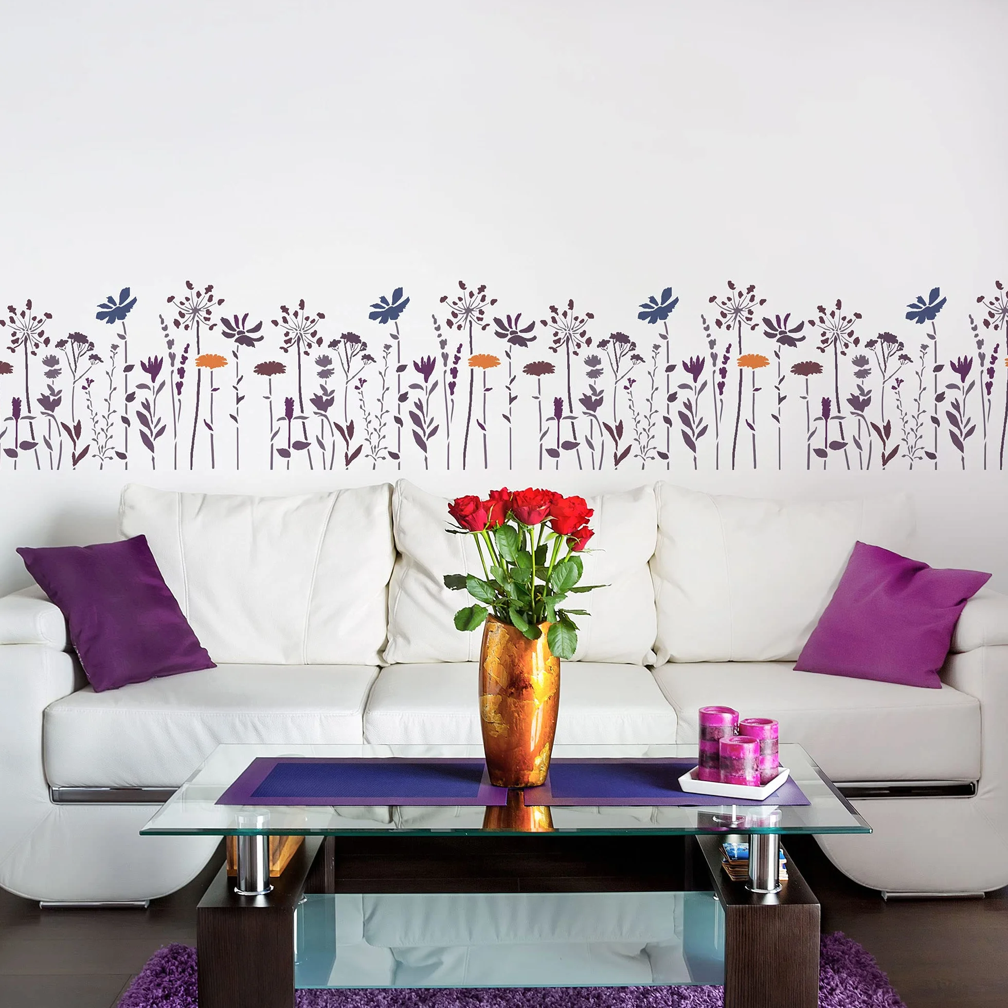 NAKLEO Plantilla de Flores para Pintar Paredes Grandes 43x64cm, Prado Flor Naturaleza Patrón Plástico y Reutilizable, Stencil Manualidades DIY Artesanía Casa Decoración, Piso Madera Tejido Muebles