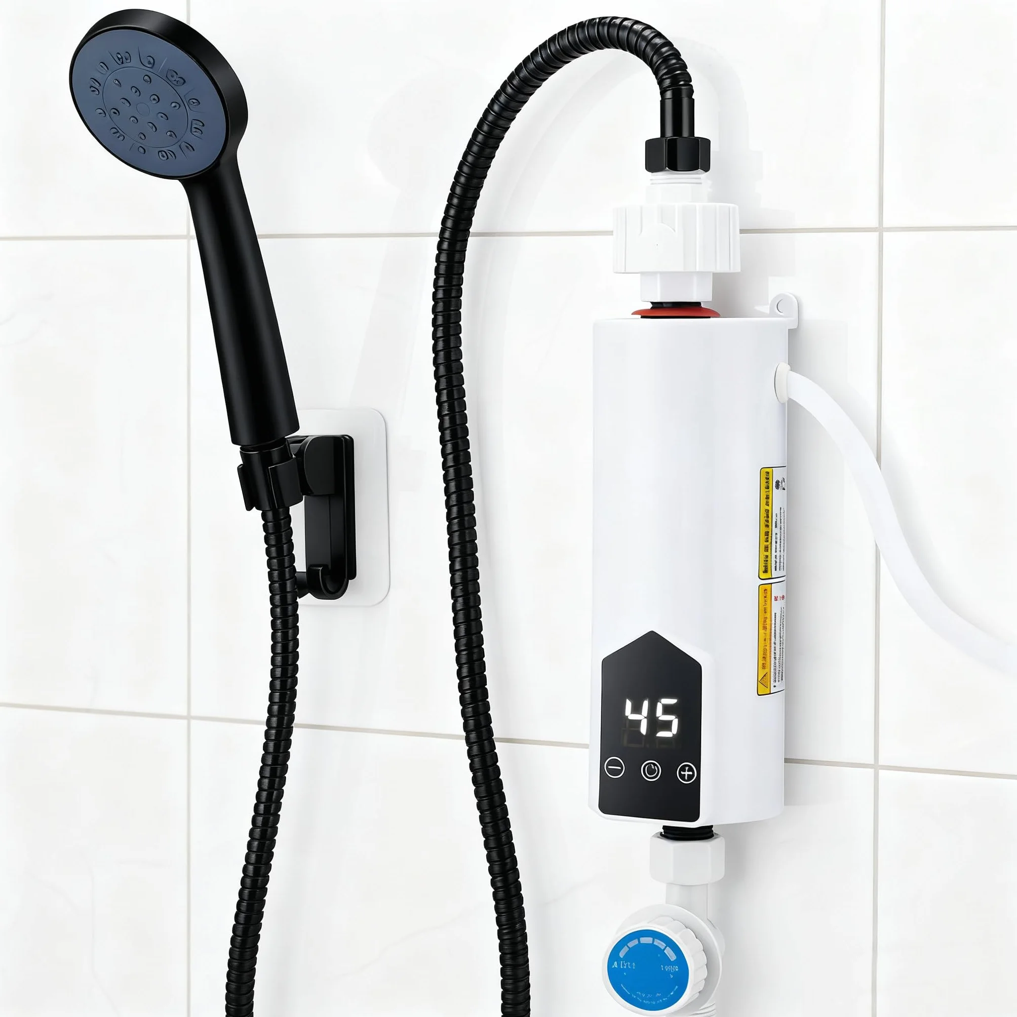 Calentador de agua sin depósito de 5500 W con juego de ducha, calentador de agua instantáneo de 220 V con pantalla digital LCD y botones táctiles, adecuado para ducha, baño/cocina/lavabo (F)