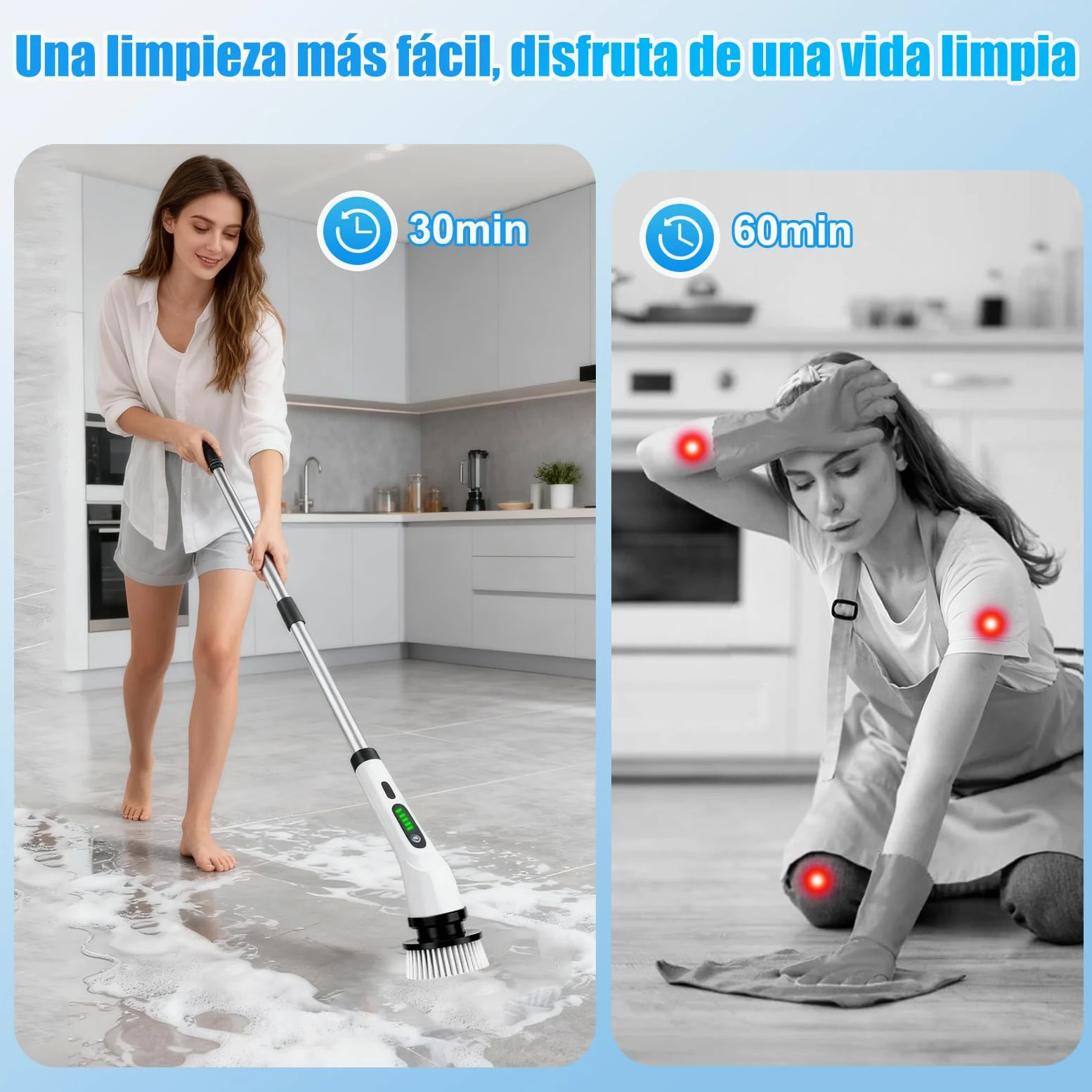 PATEMZON Cepillo Electrico Limpieza Hogar, Cepillo Limpieza Electrico-IPX7 con 9 Cabezales Reemplazables, Dos Velocidades Regulables y Mango Telescópico, para Baño, Cocina, Coche, Azulejos