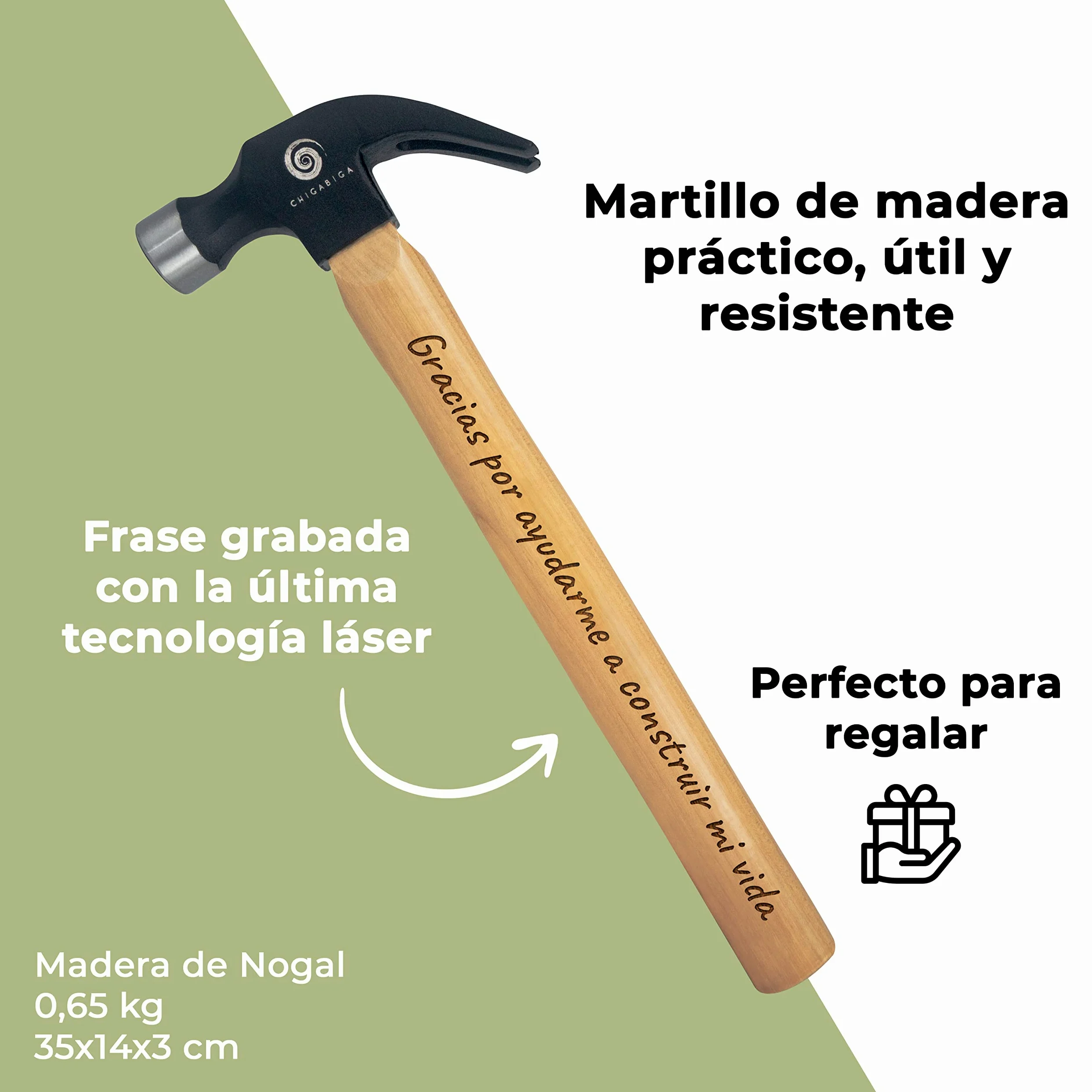 Martillo Grabado Personalizado | Regalo para Hombre | Cumpleaños, Navidad, Día del Padre | Día del San Valentin | Tres Frases Disponible (Gracias por ayudarme a construir mi vida)