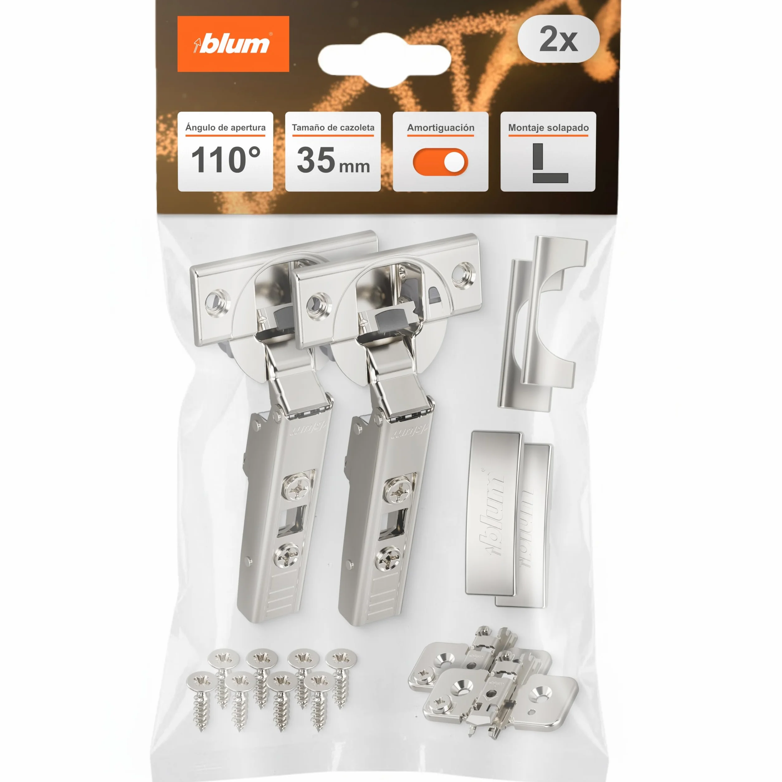 BLUM CLIP TOP BLUMOTION Bisagra muebles 110° recta con muelle acero 2 unidades