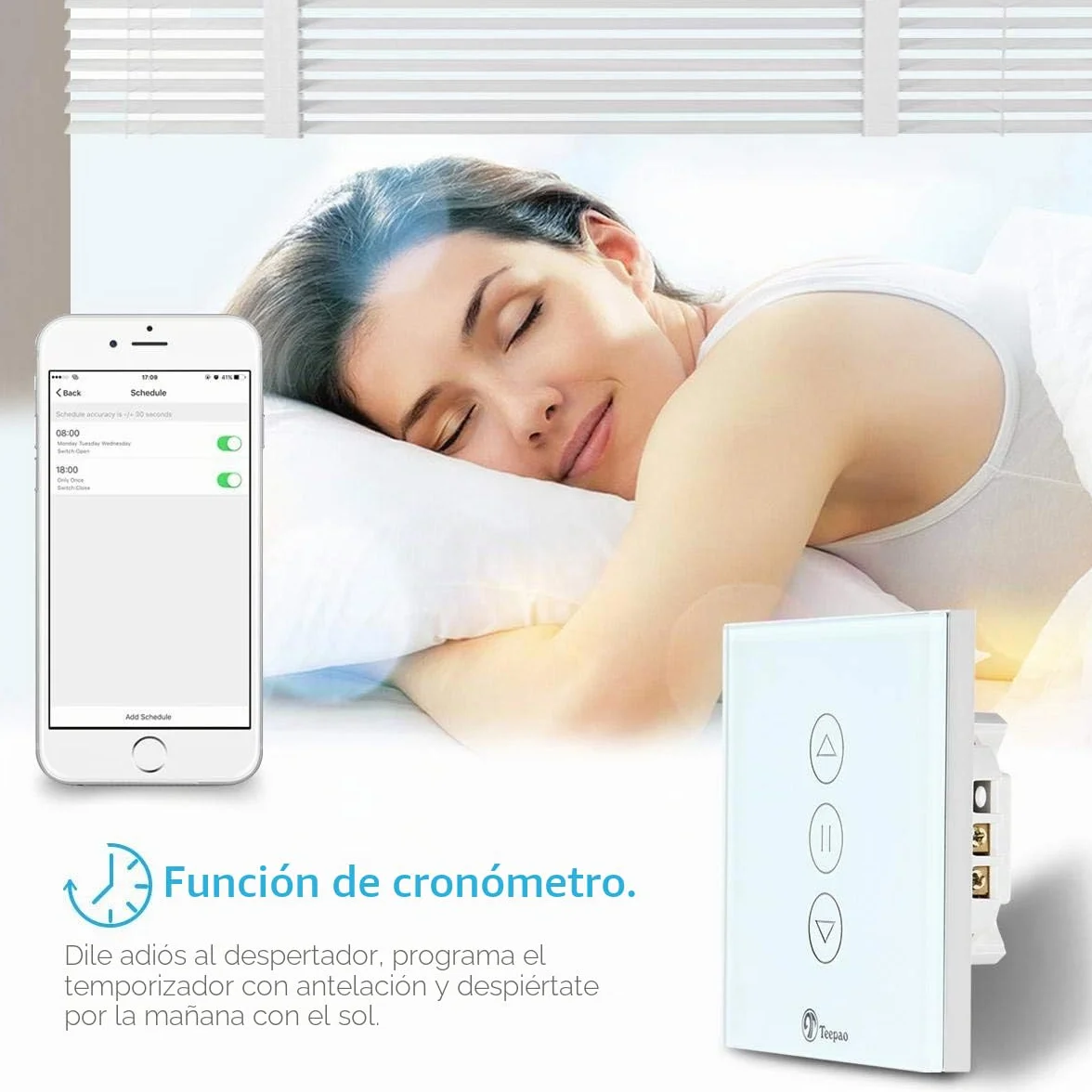Interruptor de persiana inalámbrica, TEEKAR Smart Rolladen Temporizador compatible con Alexa Echo y Google Assistant, Alexa Persiana Interruptor de reloj para motor de persiana