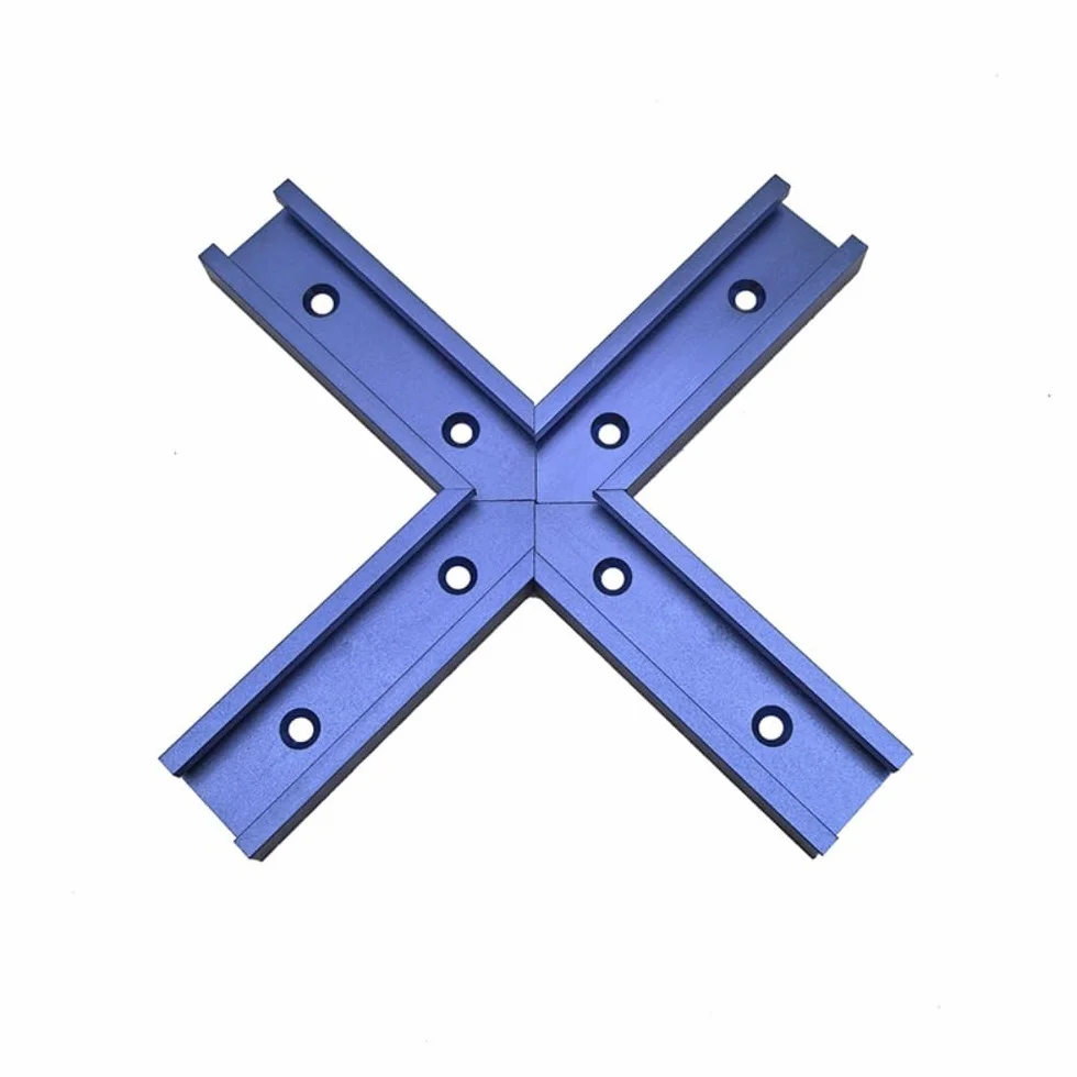T-Track - Kit de intersección con agujeros de montaje preperforados para pista en T universal para plantillas y accesorios de carpintería (100 mm, azul)