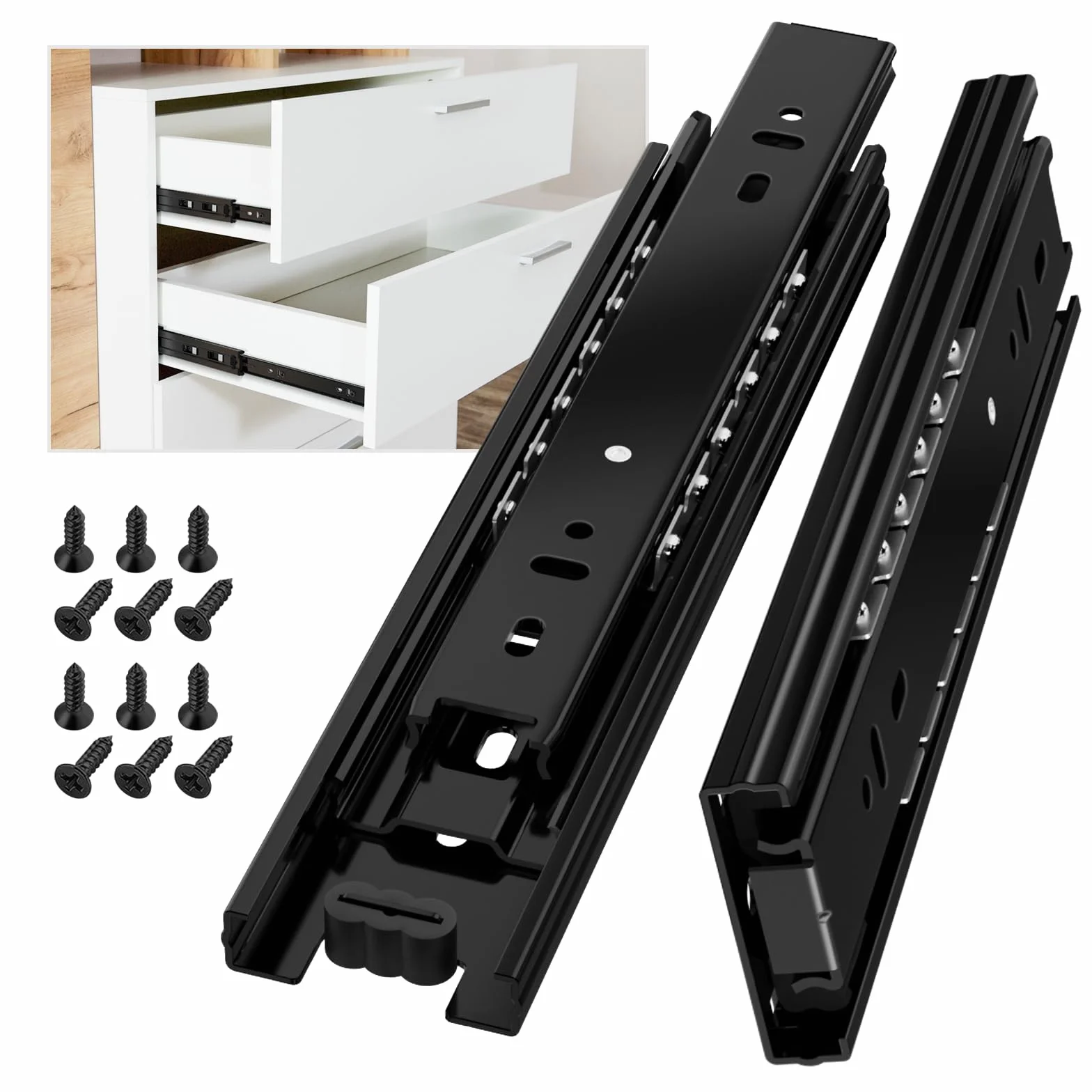 AOLISHENG Guias Correderas Para Cajones 200mm Rieles Extensión Completa 45 KG Capacidad Carga Rodamiento de Bolas 1 par