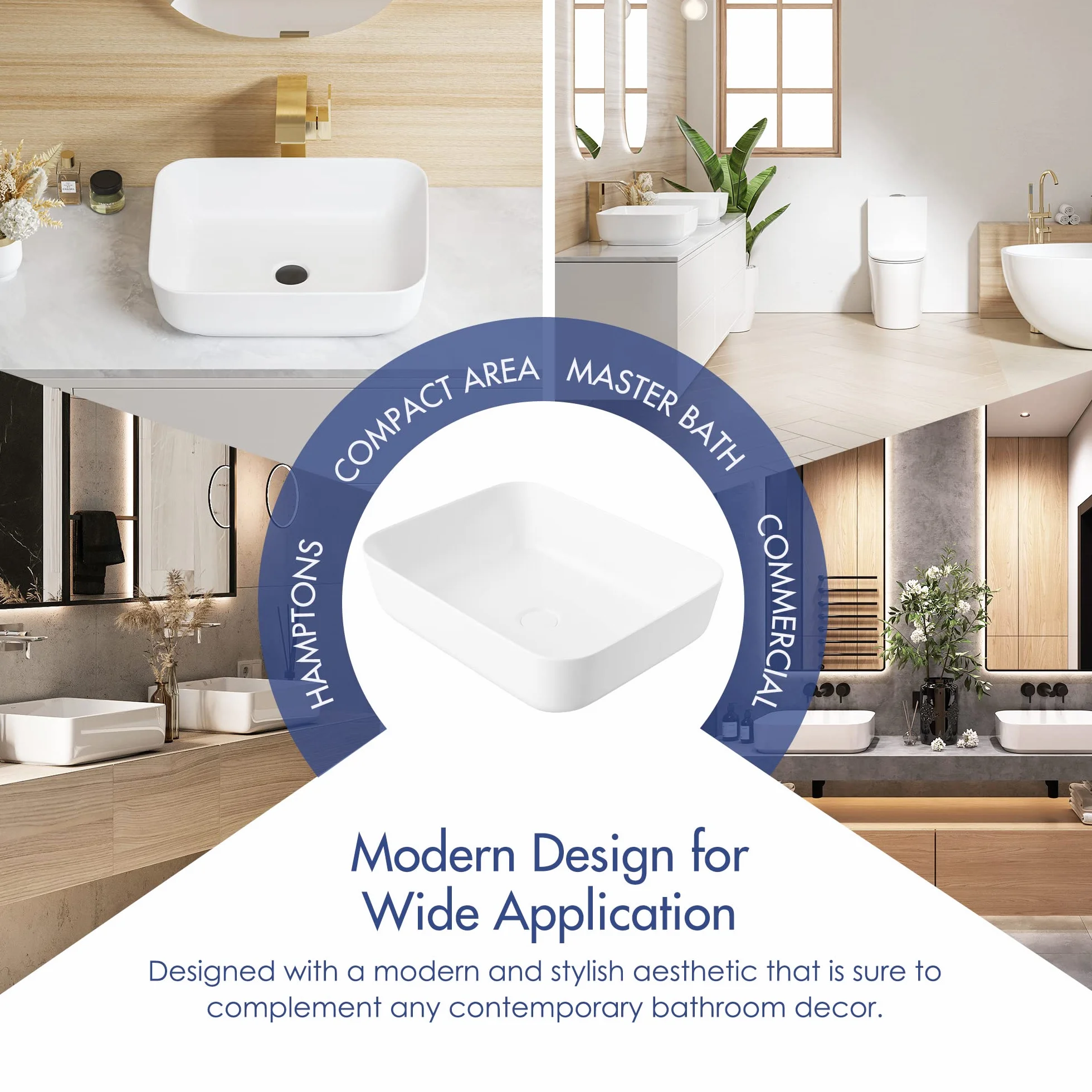 Eridanus Lavabo de encimera rectangular, lavabo cuadrado de cerámica para baño, recipiente para WC, armario, lavabo, blanco brillante – 500 x 390 x 140 mm