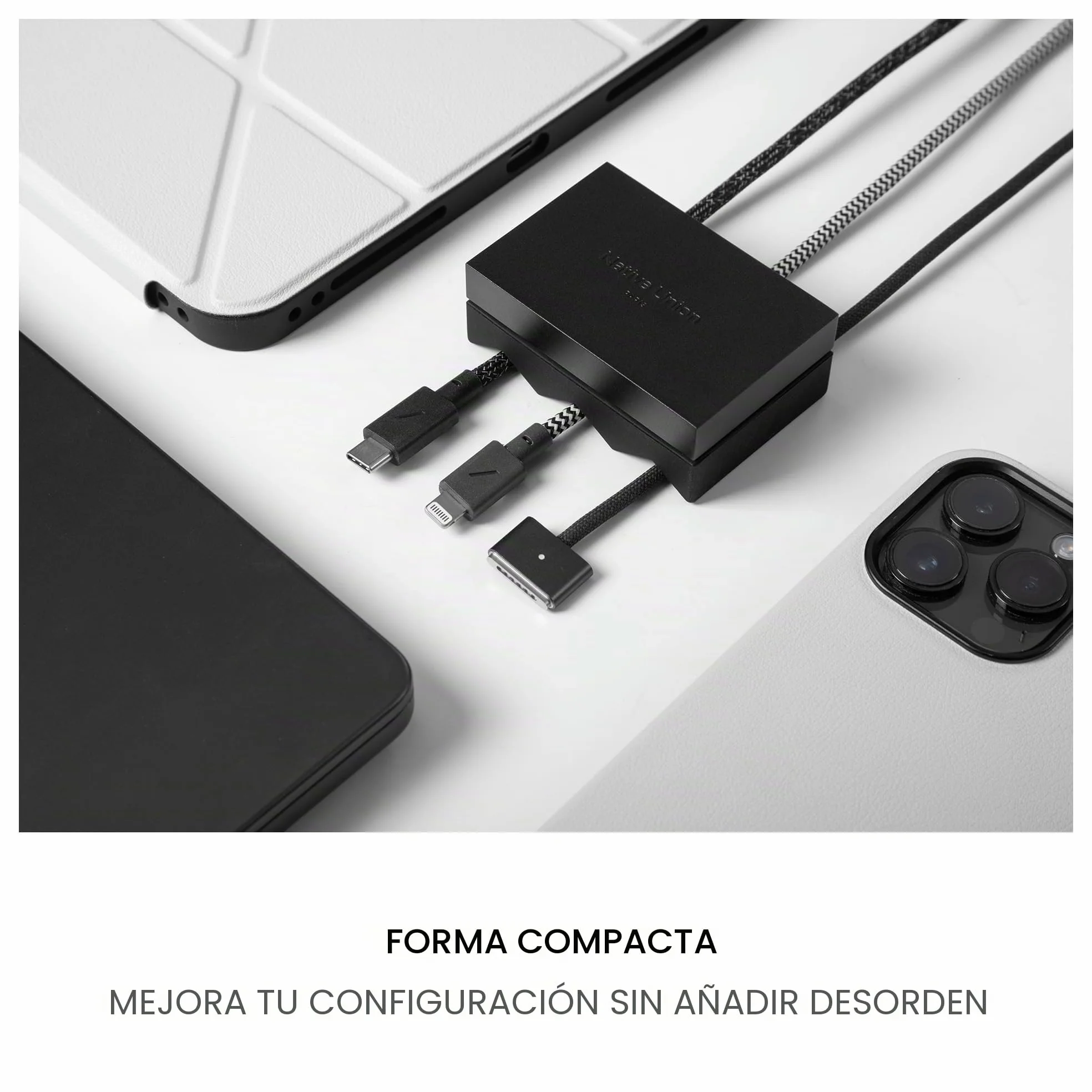 Native Union Weighter – Organizador Antideslizante para Cables – Accesorio Escritorio o Mesita – Diseño Metal y Silicona – Compatible USB-C y Lightning (Arena)