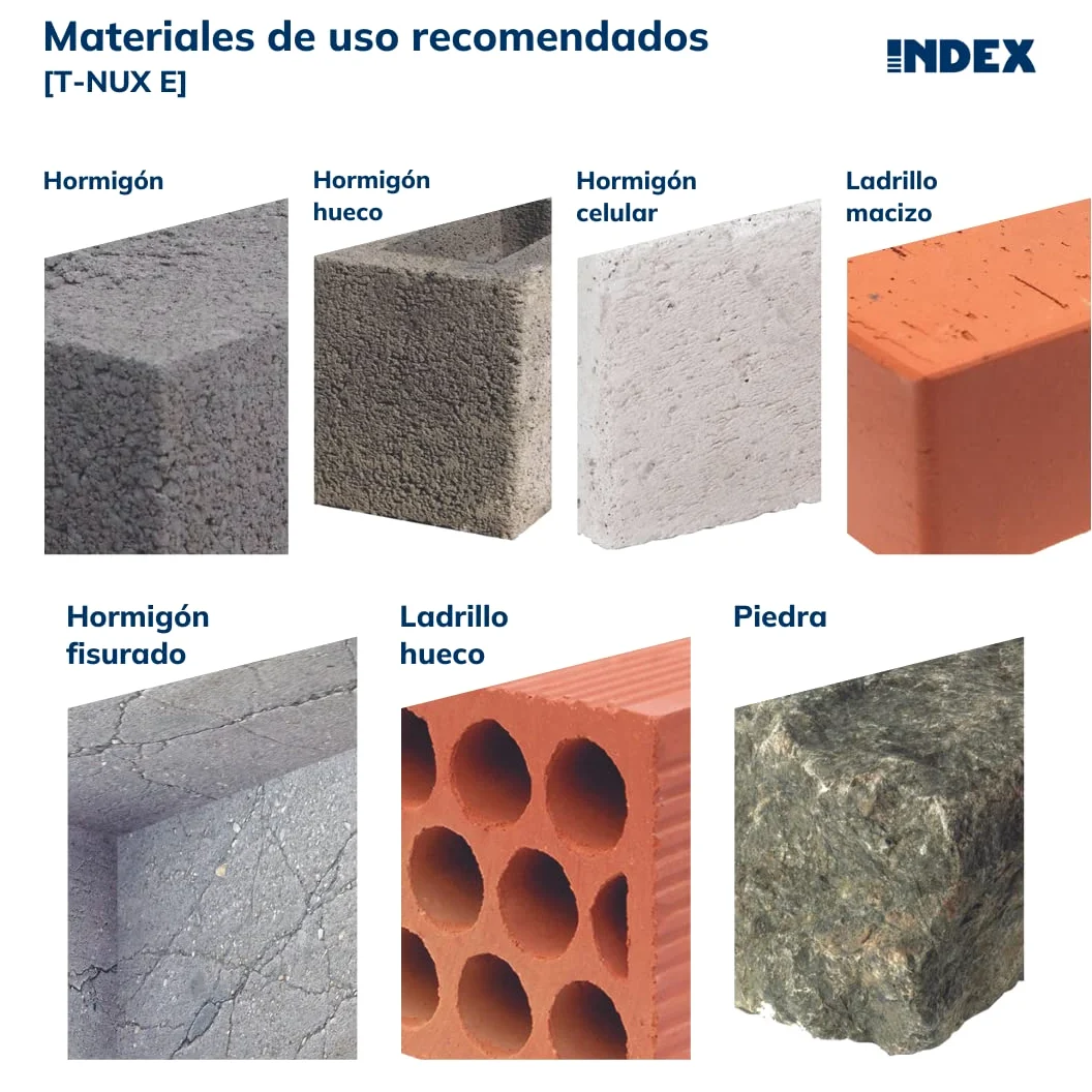 INDEX Fixing Systems T-NUX E - Pack de 50 tacos universales de alto rendimiento, cabeza hexagonal (recubrimiento cincado, nailon, 8 x 100 mm, diámetro de 8 mm)