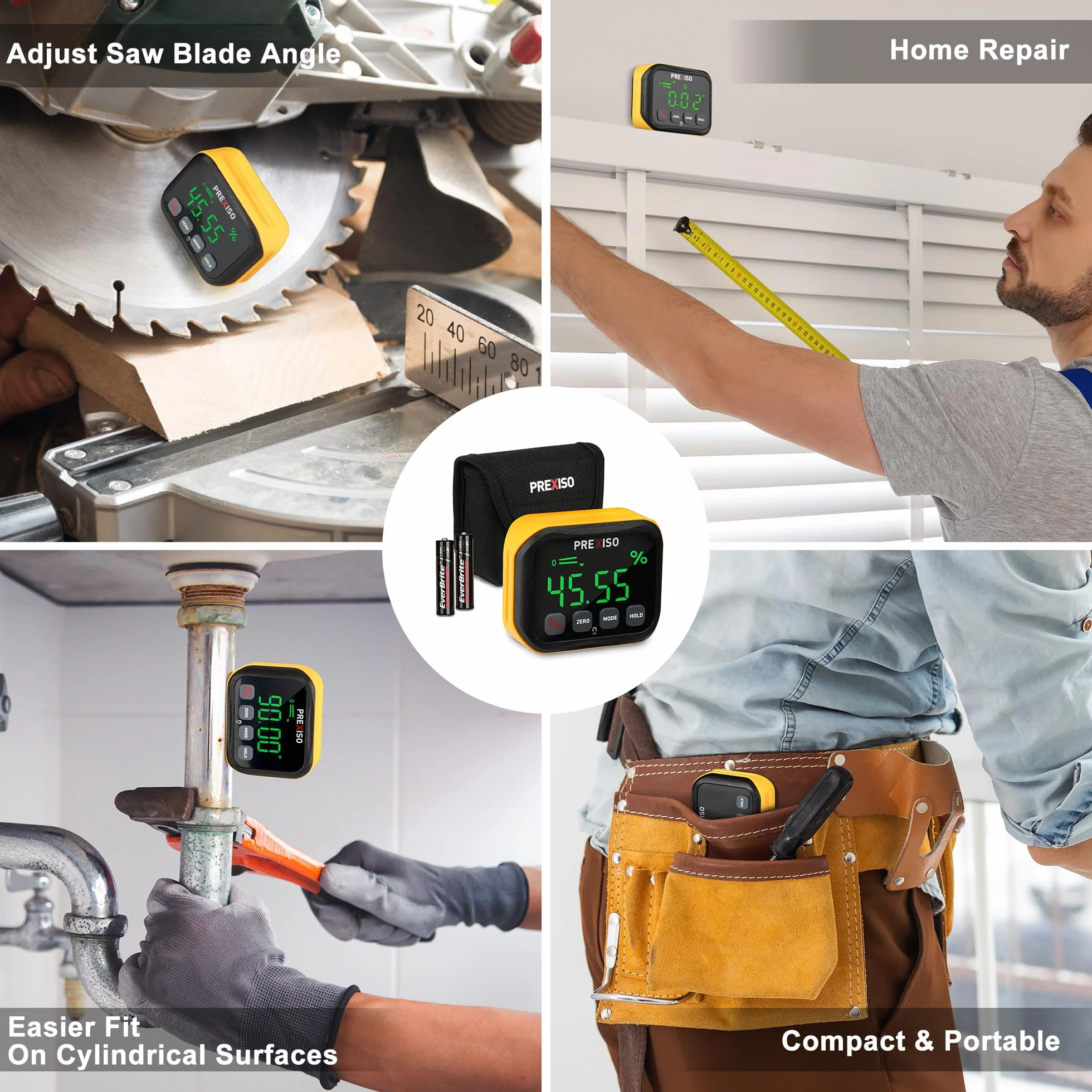 PREXISO Inclinometro Digital, Buscador de Ángulo Transportador Base Medidor de Ángulos con LCD Pantalla, Nivel Digital