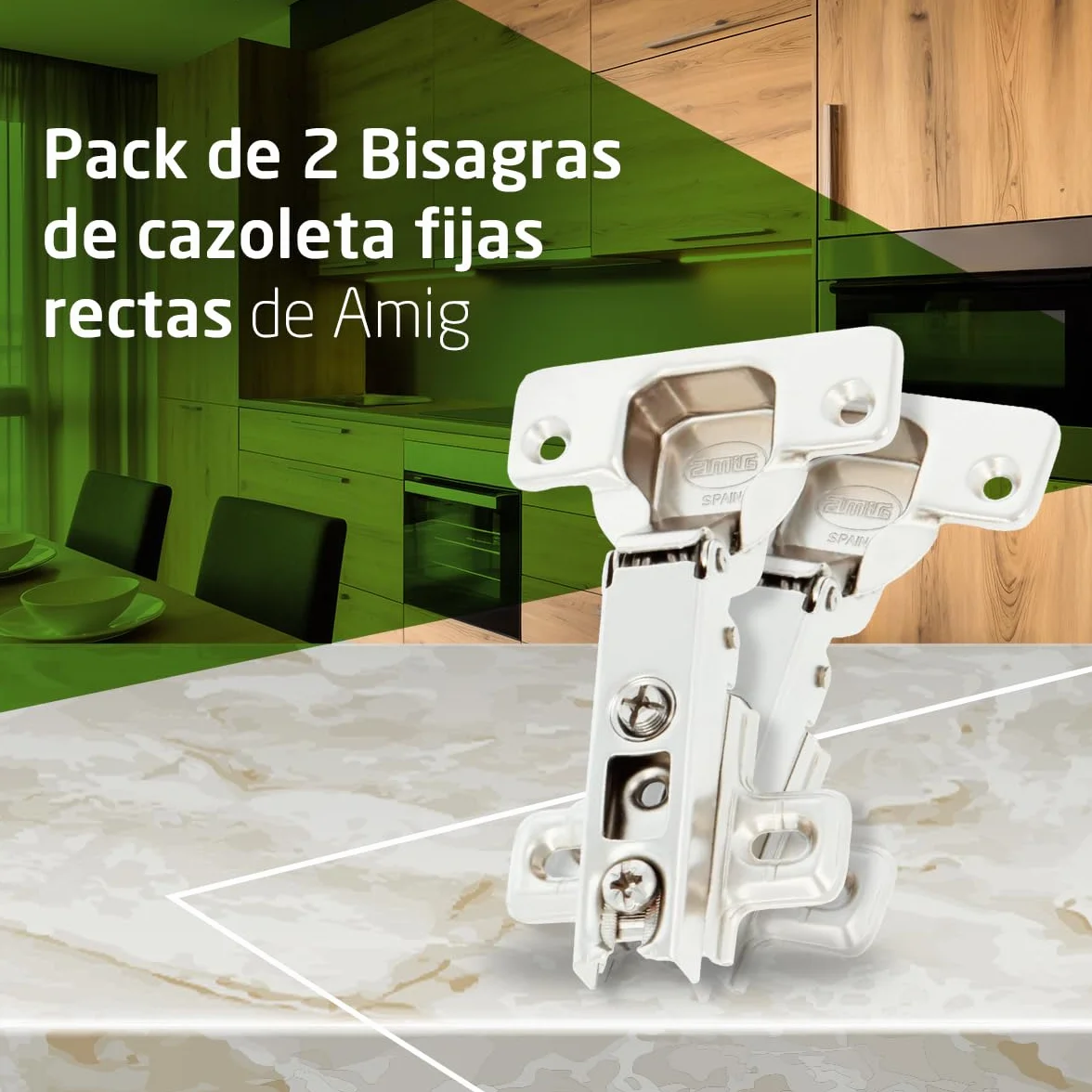 Amig Pack de 2 Bisagras de Cazoleta Rectas Ø35 mm Acero Niquelado Apertura 110° Instalación Oculta para Muebles