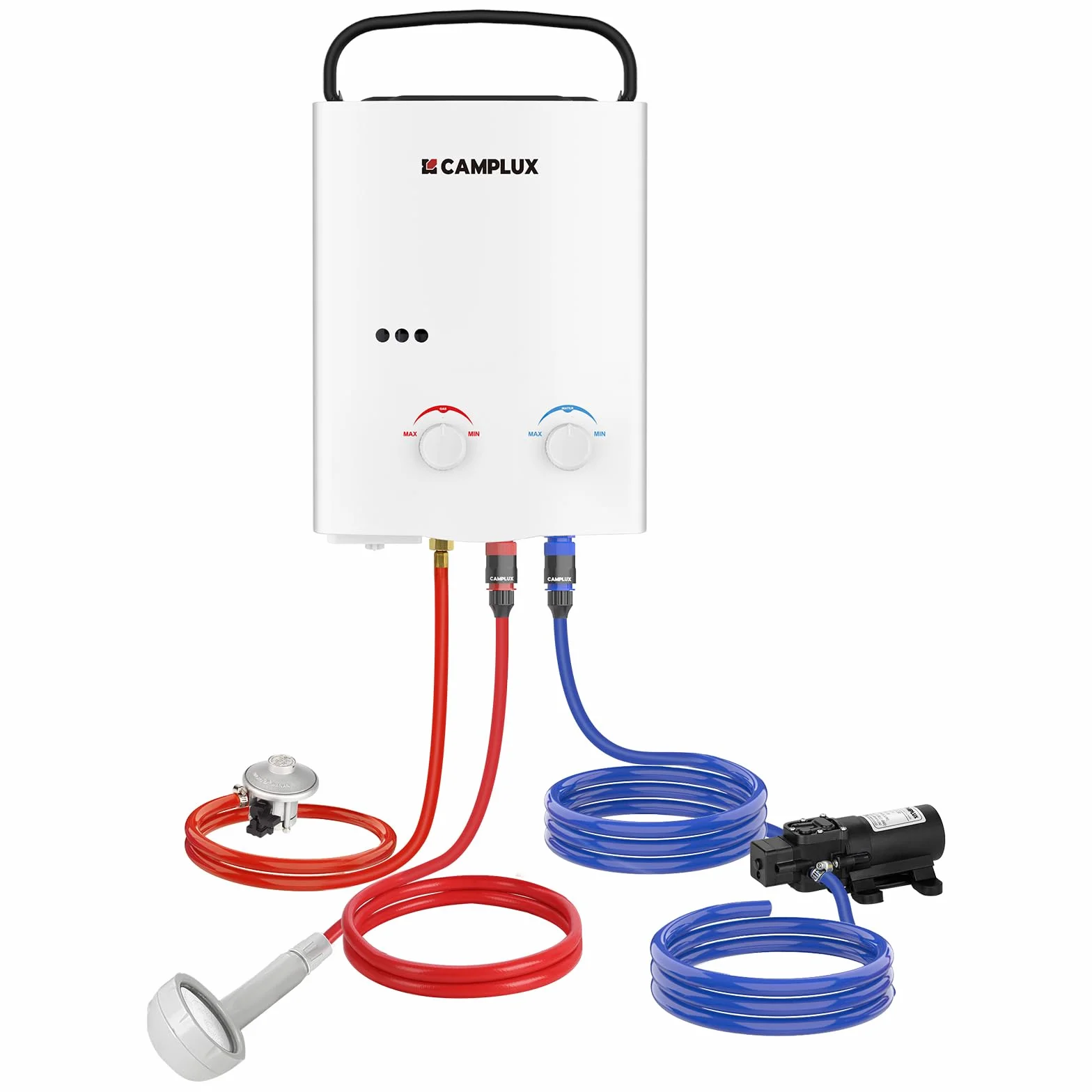 Camplux AY132P43 5L Calentador de Agua de Gas sin Tanque, Bomba de Agua 4.3L para Viaje RV Campamento