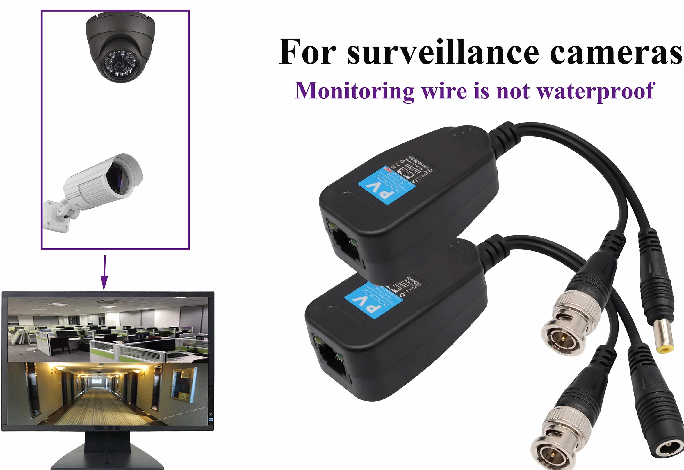 Balun HD BNC a RJ45 Video Transceptor Pasivo HD-CVI/TVI/AHD/CVBS con Conector de Alimentación para 1080P 3MP 4MP 5MP 8MP CCTV Seguridad DVR Sistema de Cámara Vigilancia(4 Pares-19CM)