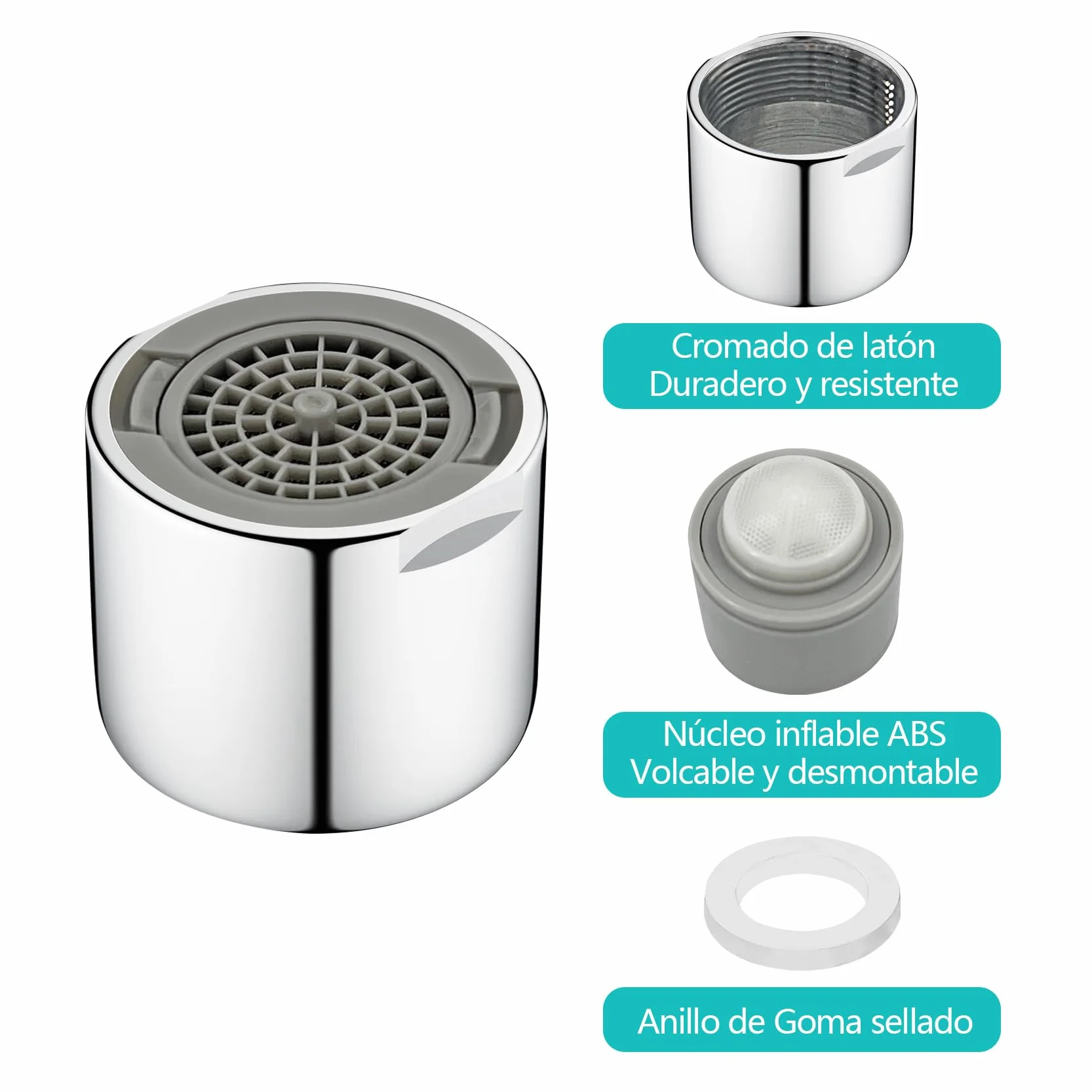 FM22 Aireador Grifo de Latón, Adaptador Ángulo Salida Agua Ajustable, Dos Modos, Cocina Baño