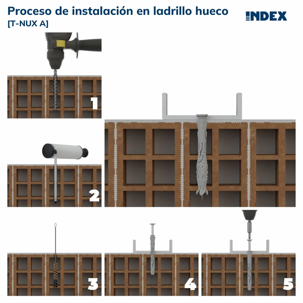 INDEX Fixing Systems T-NUX A - Pack de 50 tacos universales de alto rendimiento, cabeza avellanada (recubrimiento cincado, nailon, 8 x 120 mm, diámetro de 8 mm)