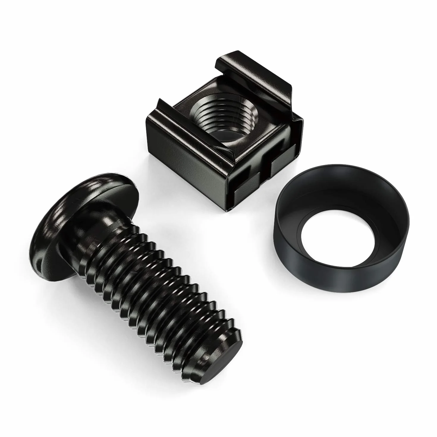 deleyCON 100x Juego de Tuercas Enjauladas M6 y Tornillos para Armario de Red Carcasa del Servidor 19 y 10 Pulgadas Montaje Juego - Negro